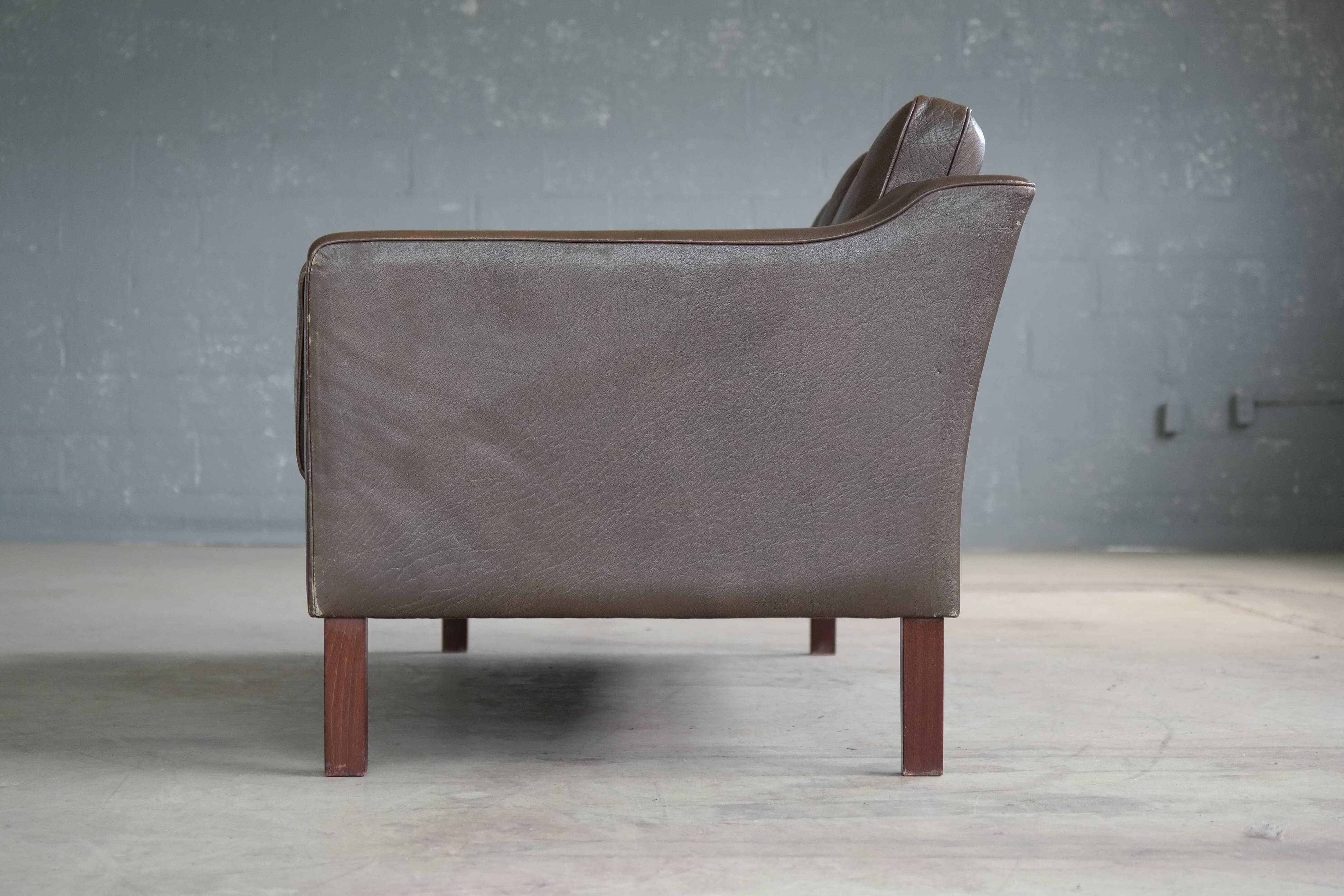 Borge Mogensen Style Sofa in Chocolate Brown Leather 1