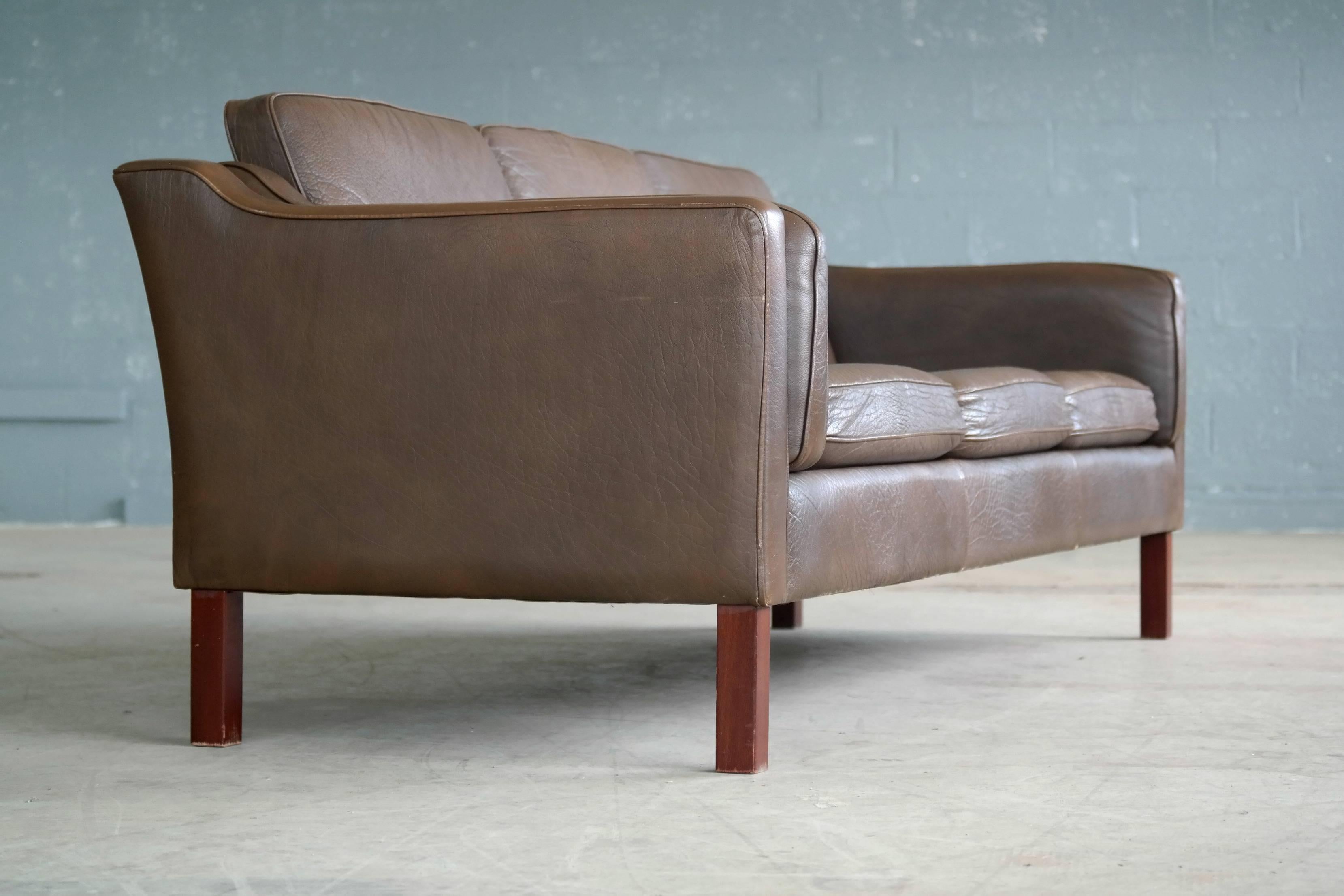 Danish Borge Mogensen Style Sofa in Chocolate Brown Leather
