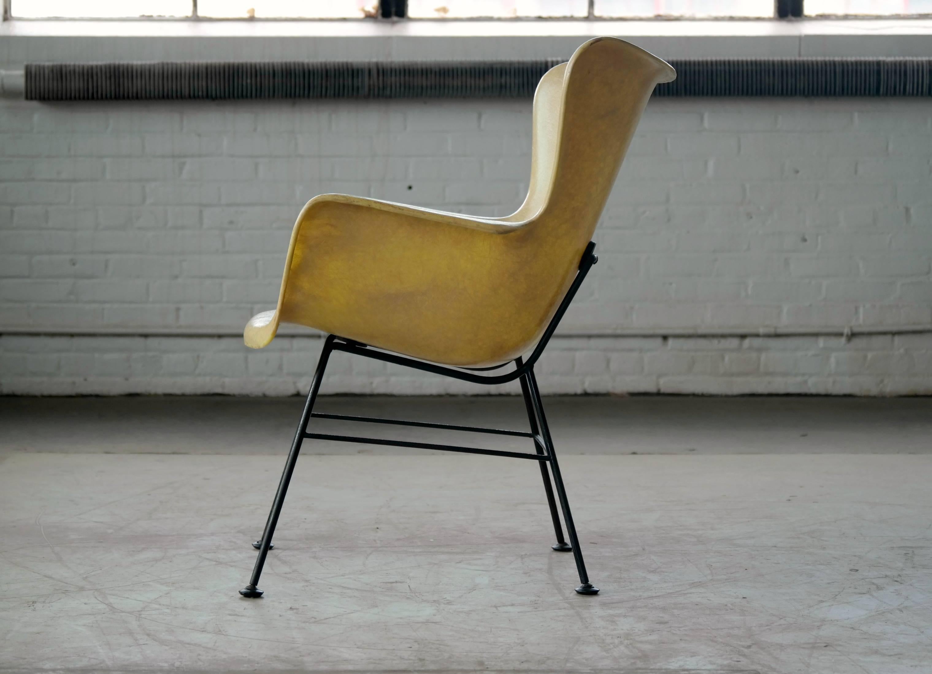 Mid-Century Modern Lawrence Peabody Yellow Wingback Fiberglass Chair for Selig