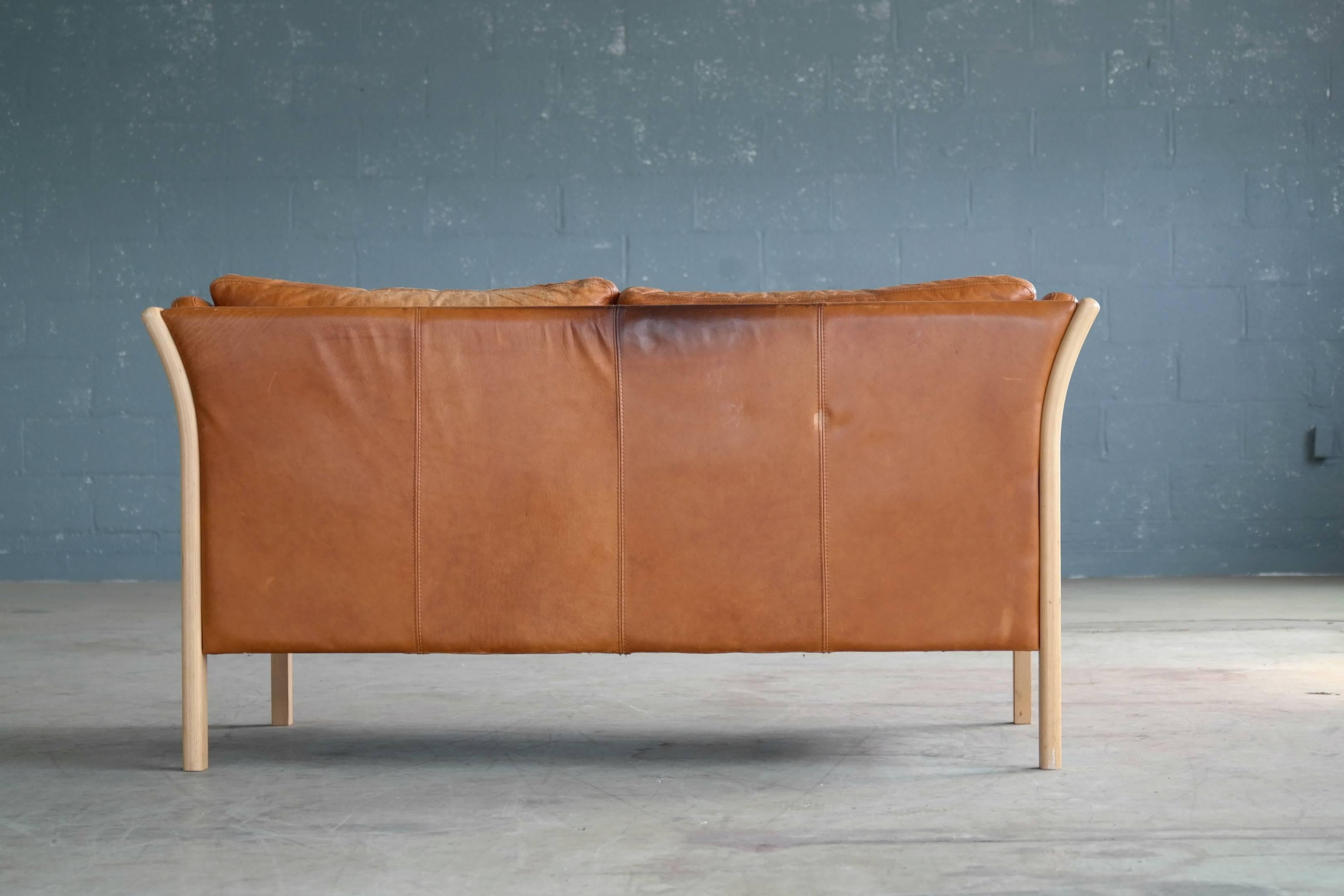 Mogens Hansen Børge Mogensen Style Two-Seat Sofa in Cognac Leather and Beechwood 2