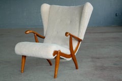 Svend Skipper Attributed Papa Bear Style Easy Chair Covered in Lambswool