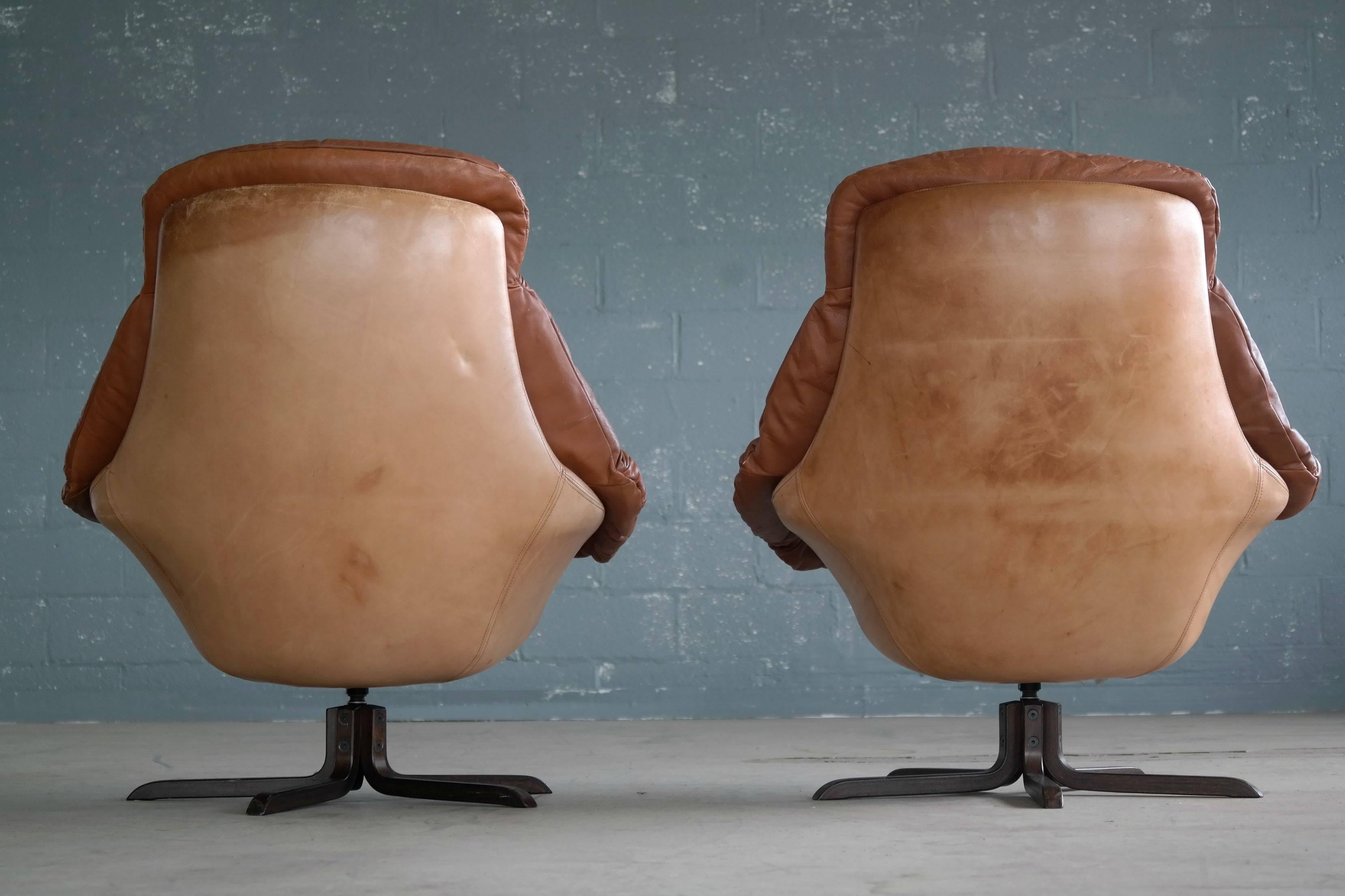 Late 20th Century H. W. Klein Pair of Cognac Colored Silhouette Leather Armchairs for Bramin