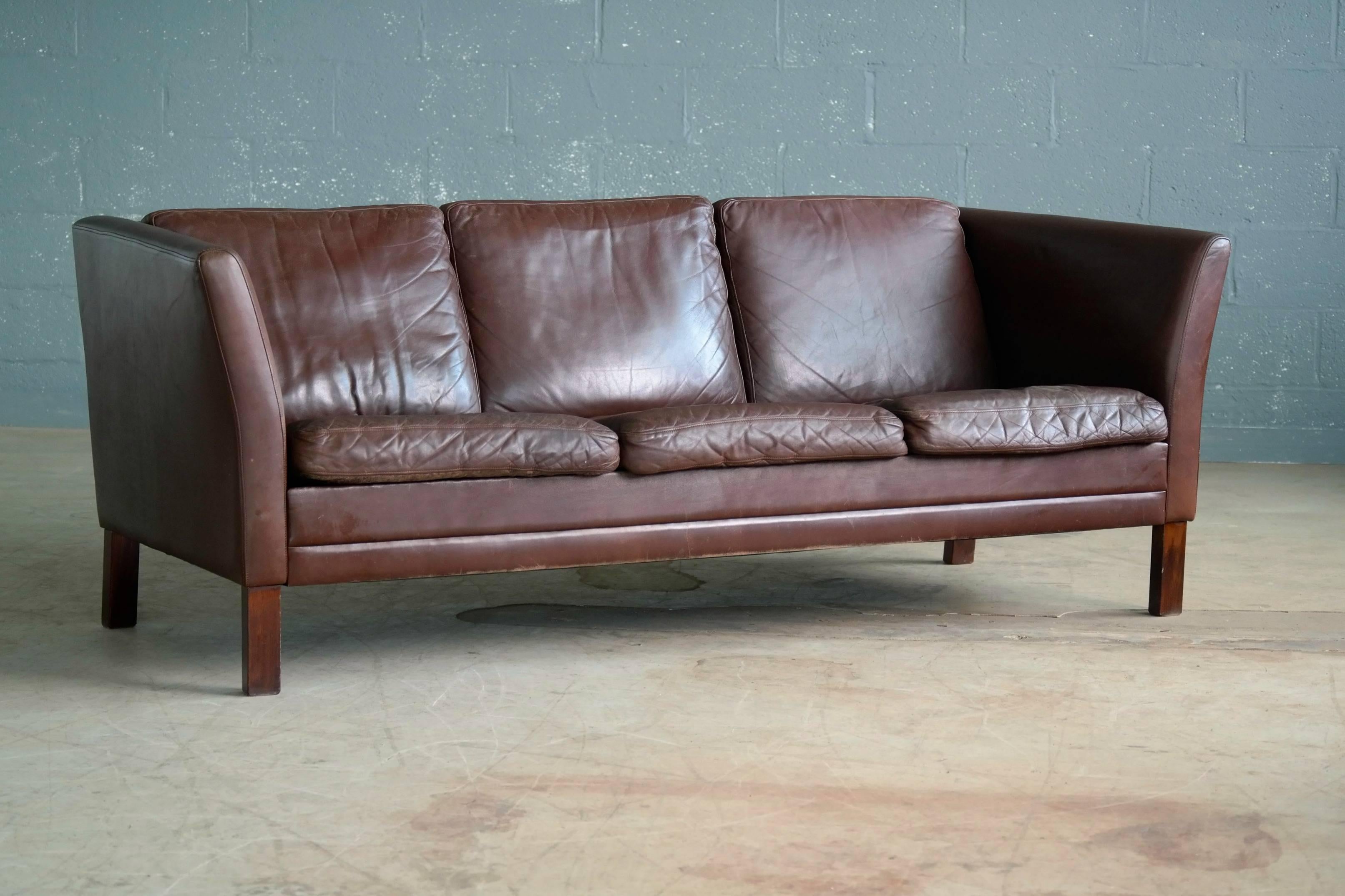 Borge Mogensen Style Three-Seat Sofa in Chocolate Leather by Mogens Hansen 3