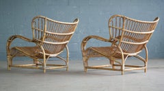 Viggo Boesen Pair of Model VB 136 Rattan Lounge Chairs for E.V.A. Nissen