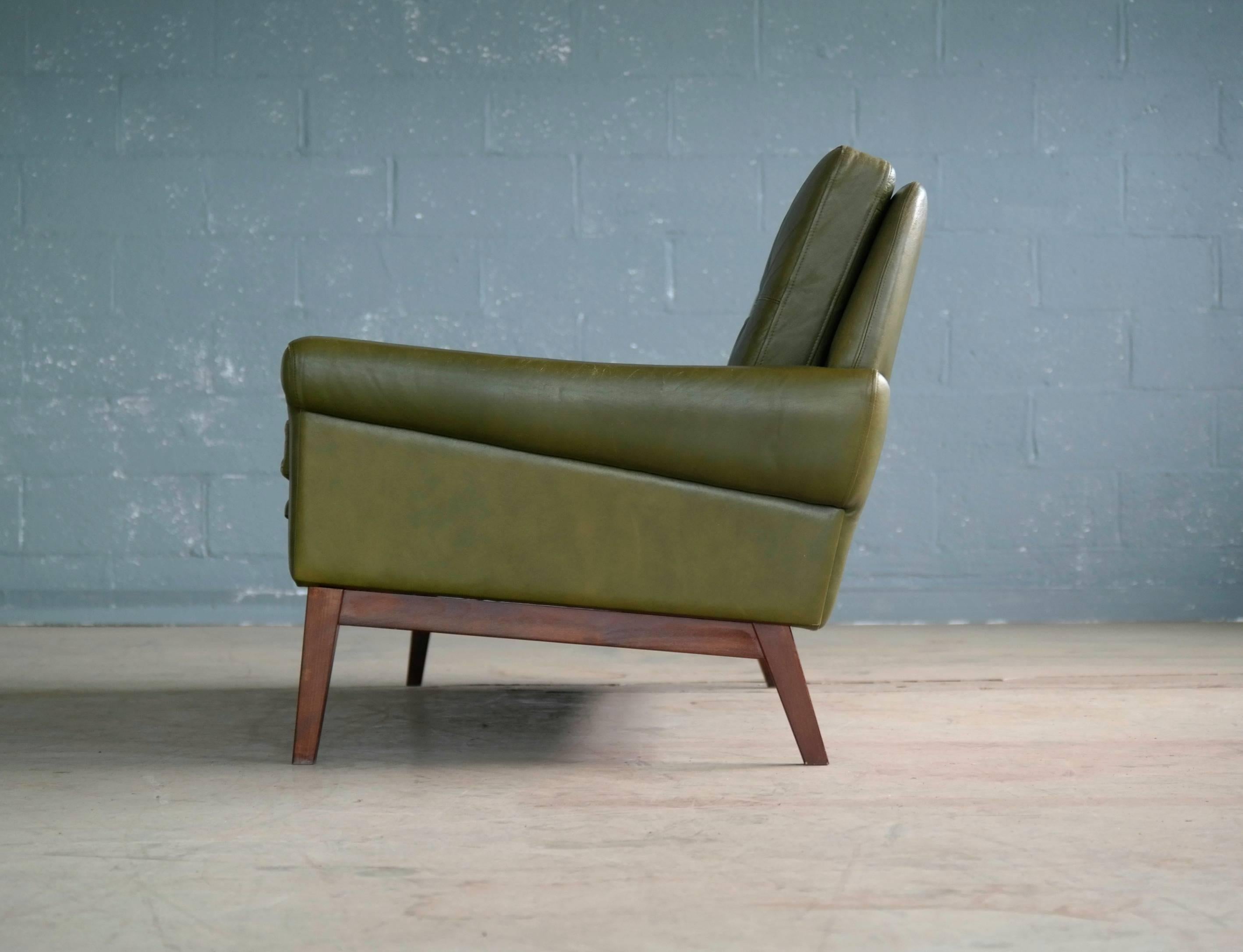 Danish Svend Skipper Three-Seat Sofa in Green Leather, Denmark, 1960s