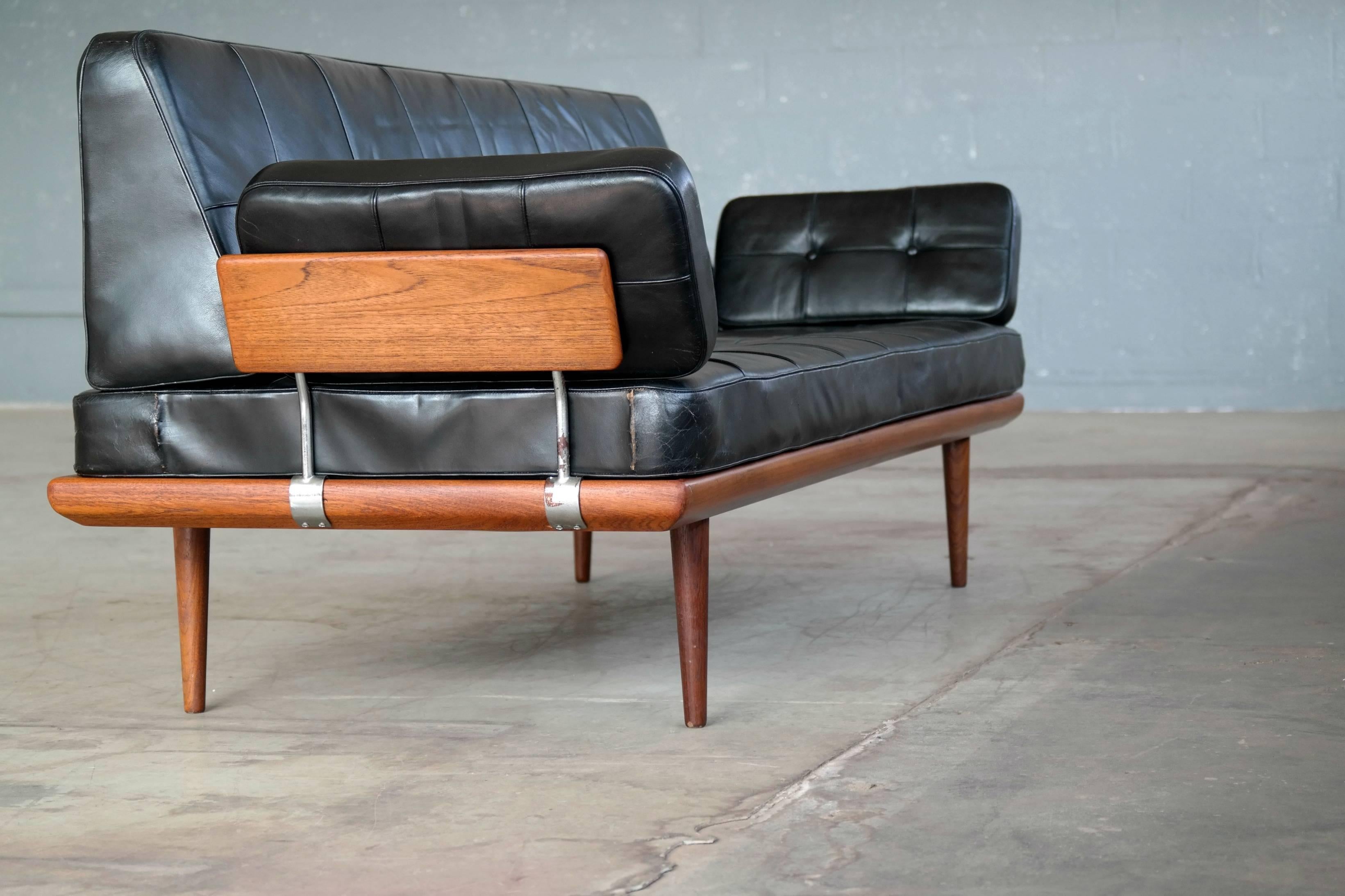 Mid-20th Century Peter Hvidt and Orla Mølgaard-Nielsen Minerva Sofa or Daybed in Teak and Leather