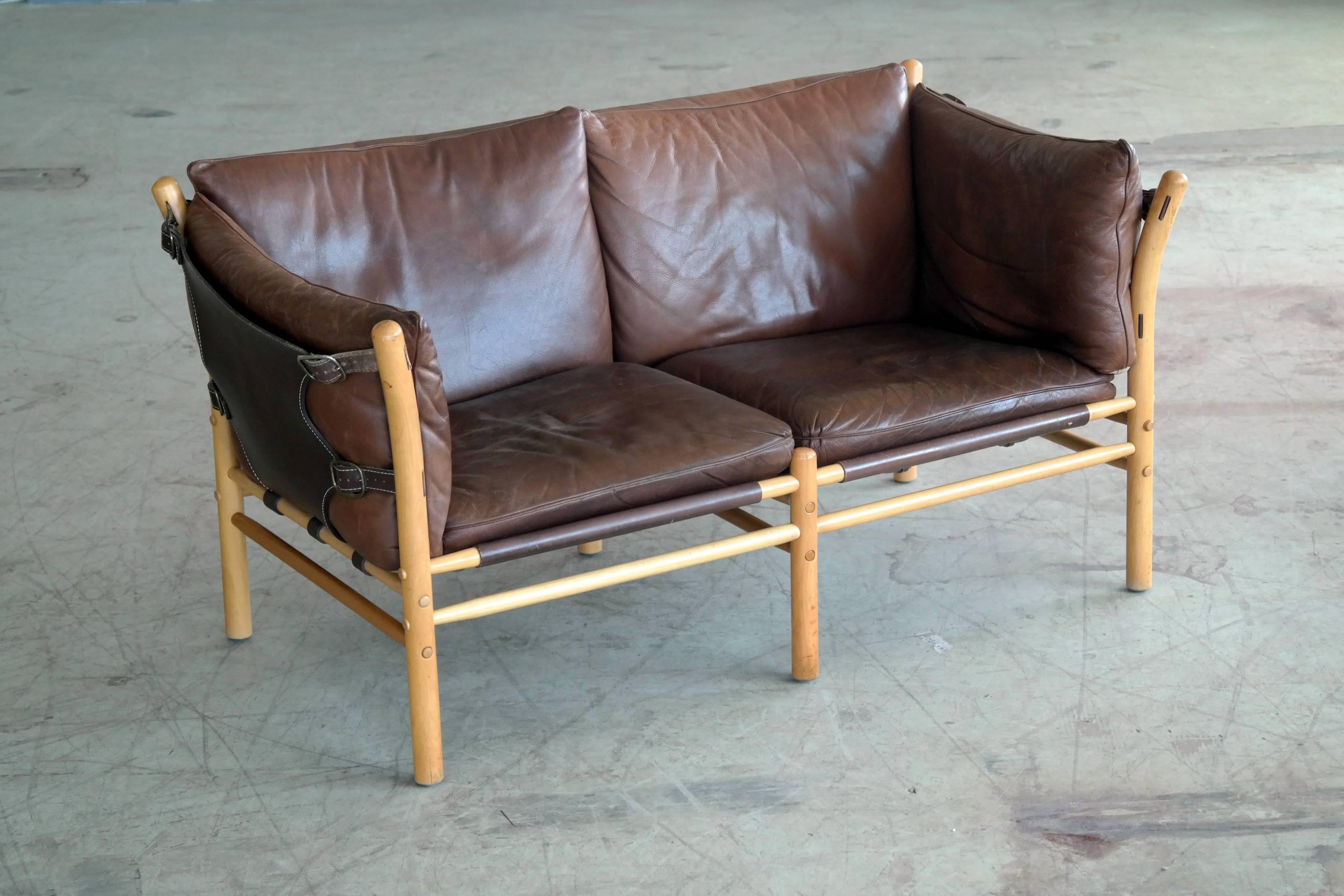Scandinavian Modern Arne Norell Safari Sofa Model Ilona in Cognac Leather for Norell Ab, Sweden