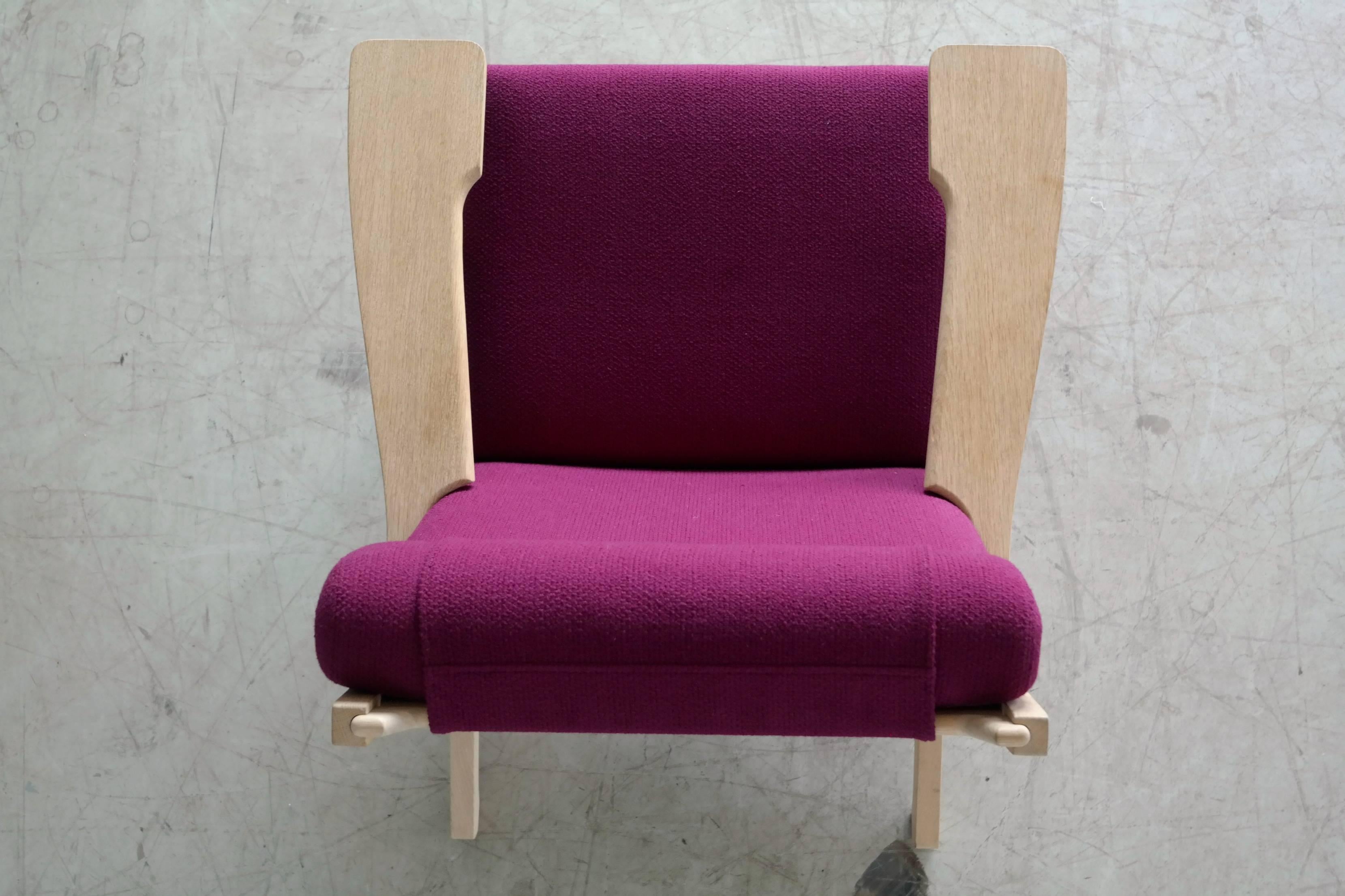 Danish Hans Wegner High Back Easy Chair in Oak Model GE375 for GETAMA