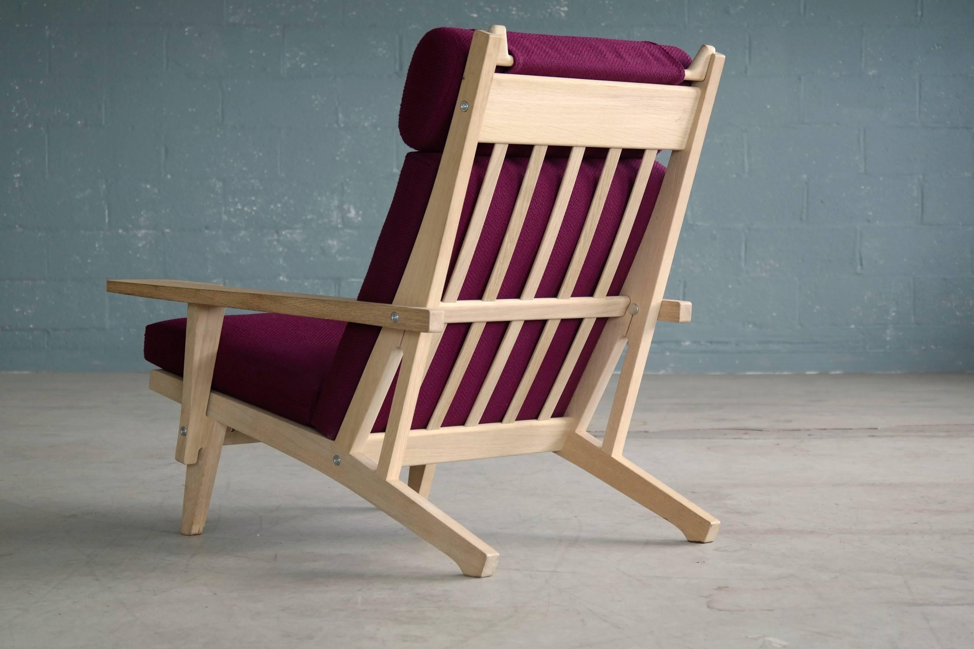 Wool Hans Wegner High Back Easy Chair in Oak Model GE375 for GETAMA