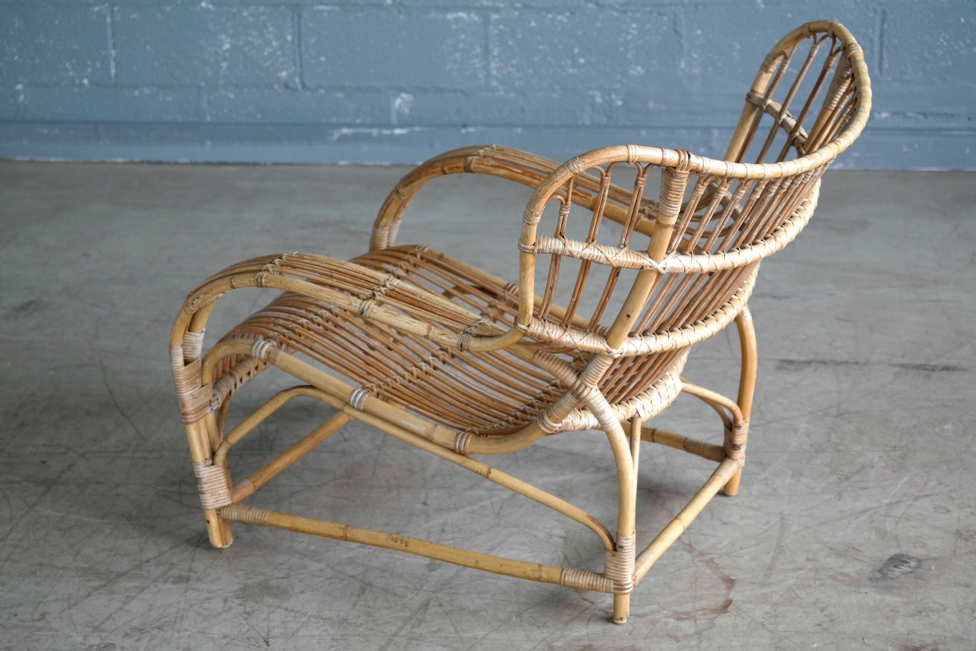 Mid-Century Modern Viggo Boesen Model VB 136 Rattan Lounge Chair for E.V.A. Nissen