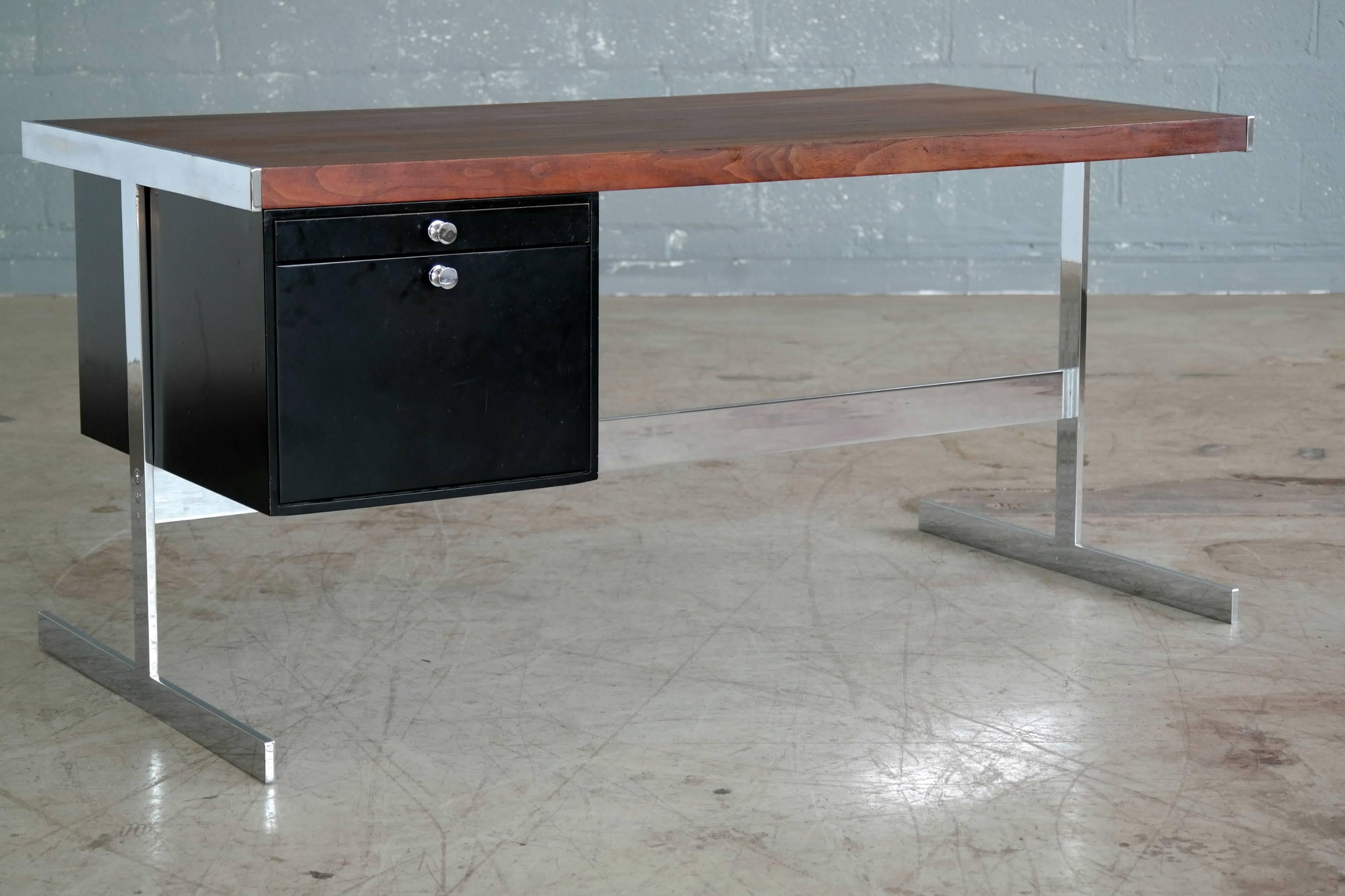 Mid-Century Modern Milo Baughman Attributed Style Chrome and Rosewood Desk