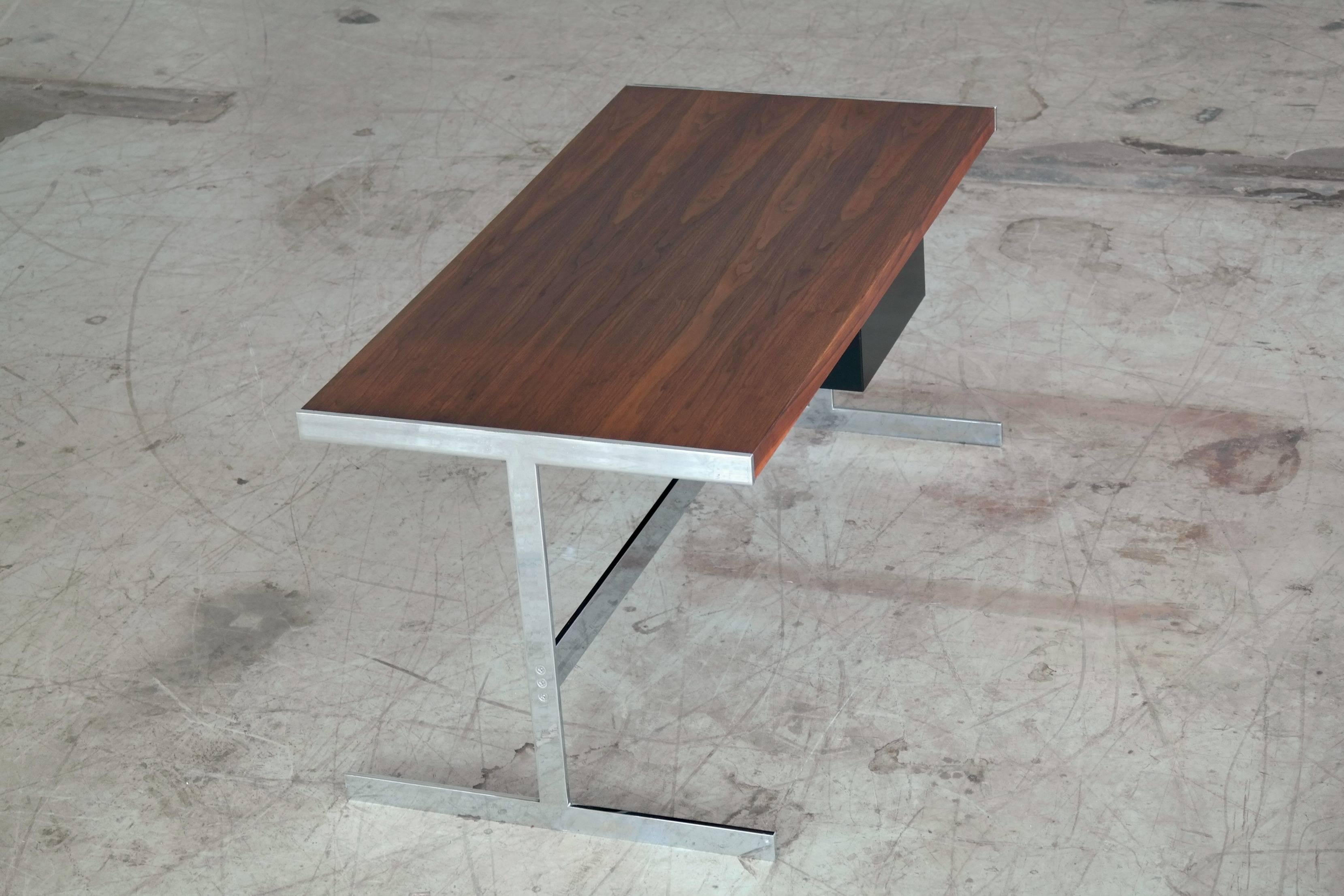 Milo Baughman Attributed Style Chrome and Rosewood Desk 4