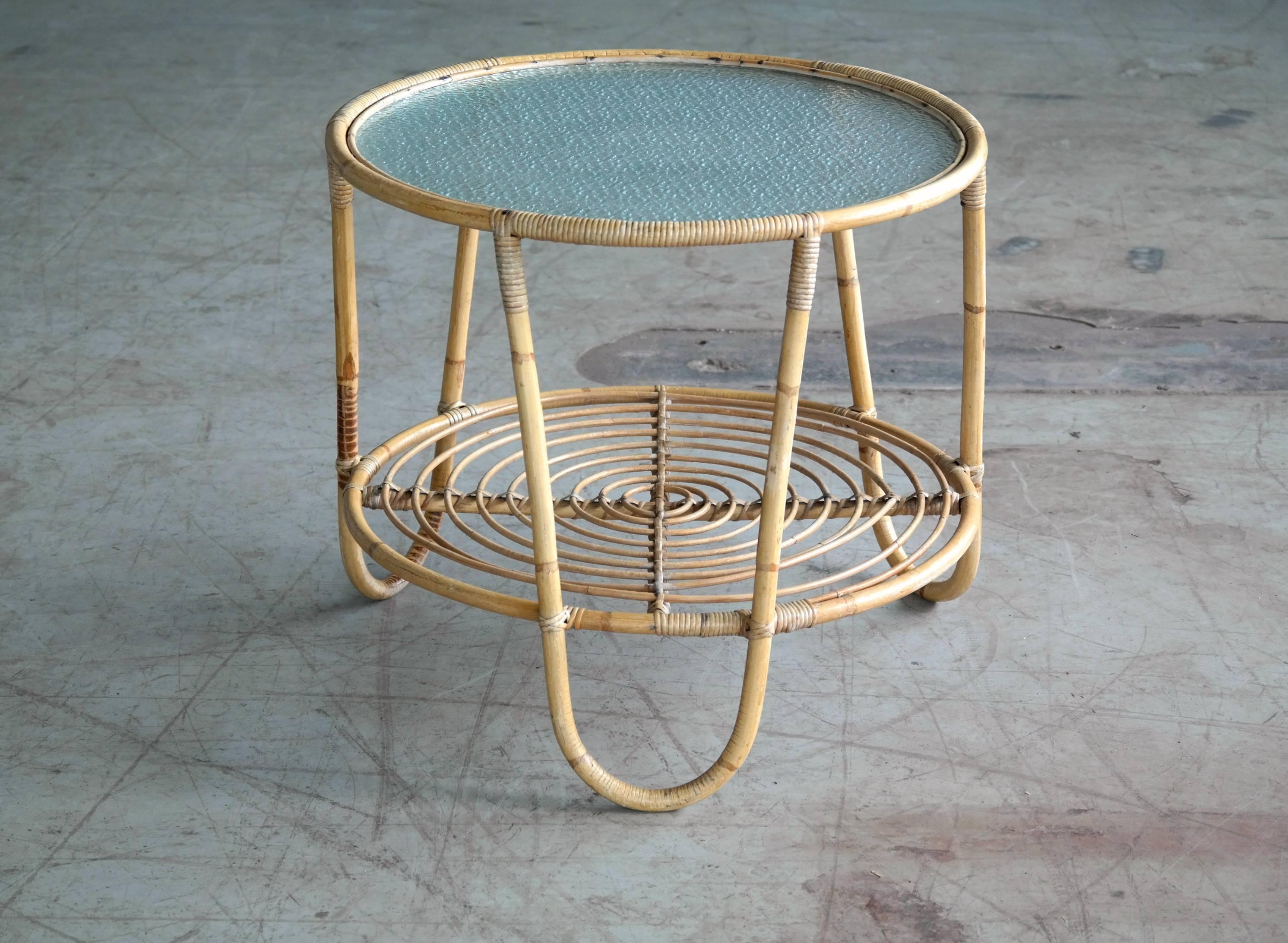 Mid-Century Modern Viggo Boesen Small Coffee or Side Table in Rattan for E.V.A. Nissen