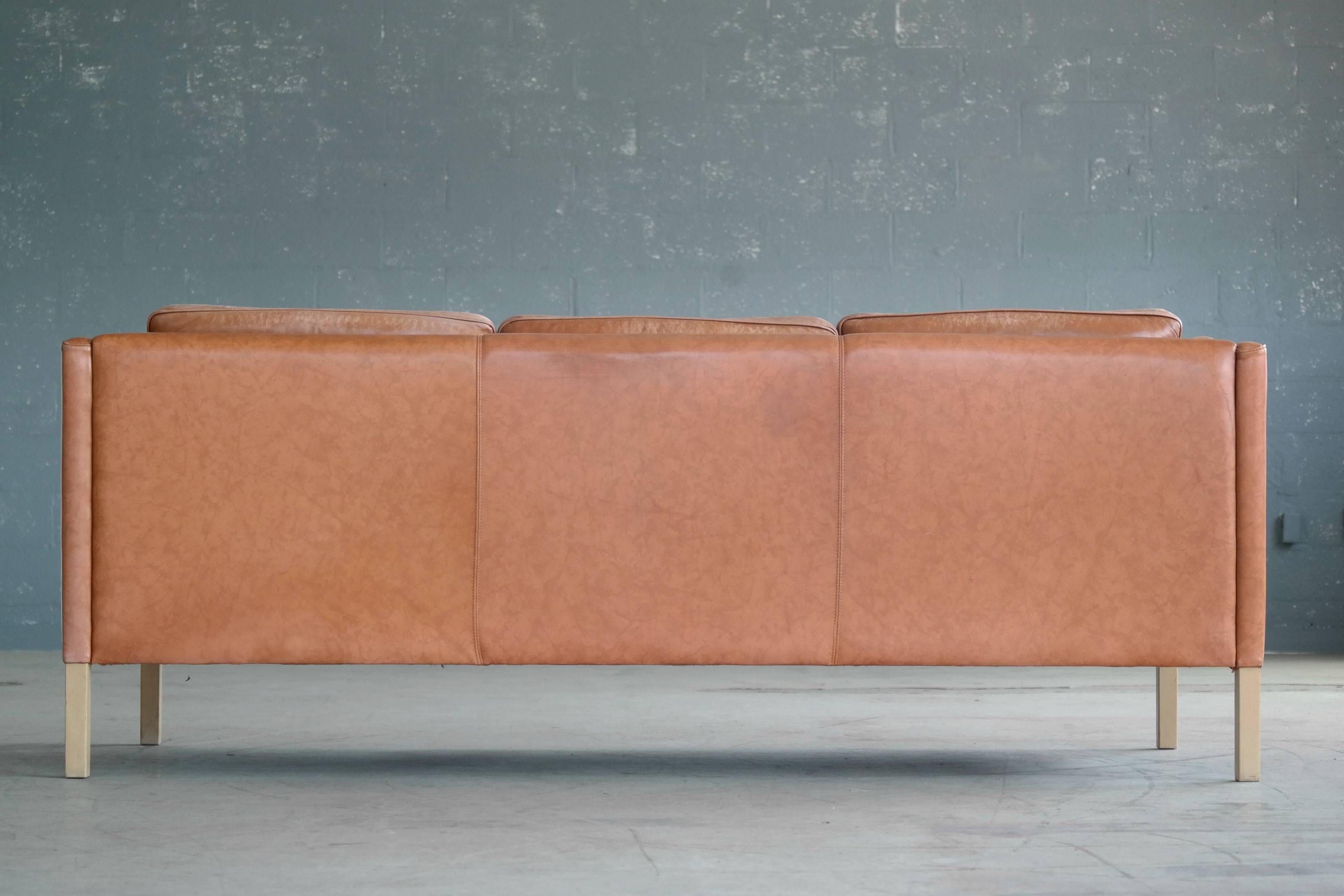 Børge Mogensen Style Sofa Model 2213 in Light Cognac Leather by Stouby Mobler 1