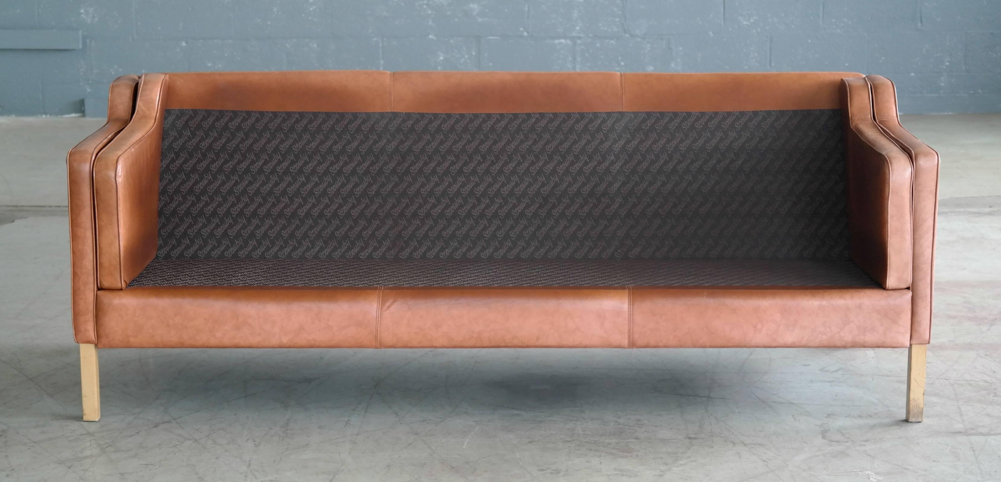 Børge Mogensen Style Sofa Model 2213 in Light Cognac Leather by Stouby Mobler 2