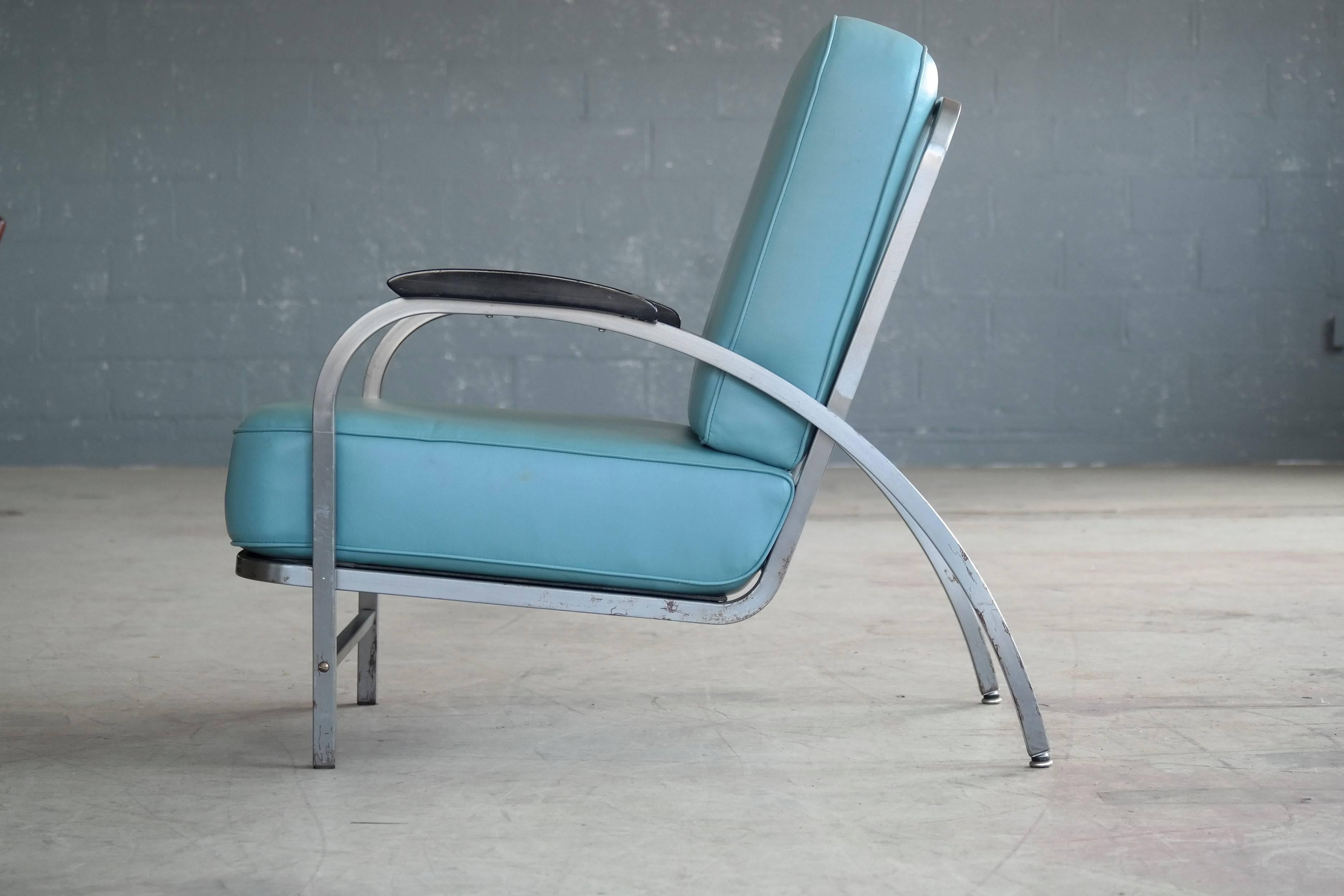 Steel Art Deco Lounge Chair Model Flatiron for Rehab Furniture, USA