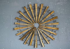 Curtis Jere Style Brutalist Sunburst Wall Sculpture in Patinated Brass