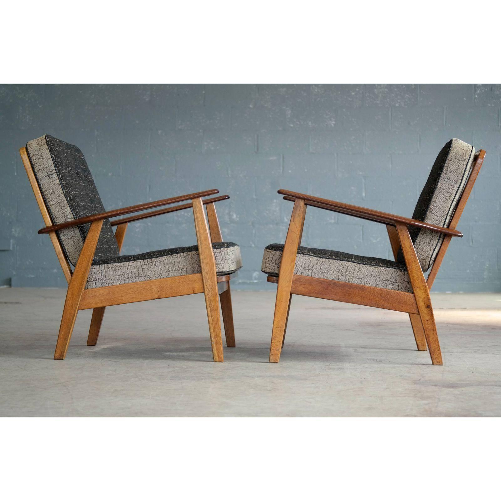 Pair of Danish Hans Wegner Style Midcentury Easy Chairs in Teak 1