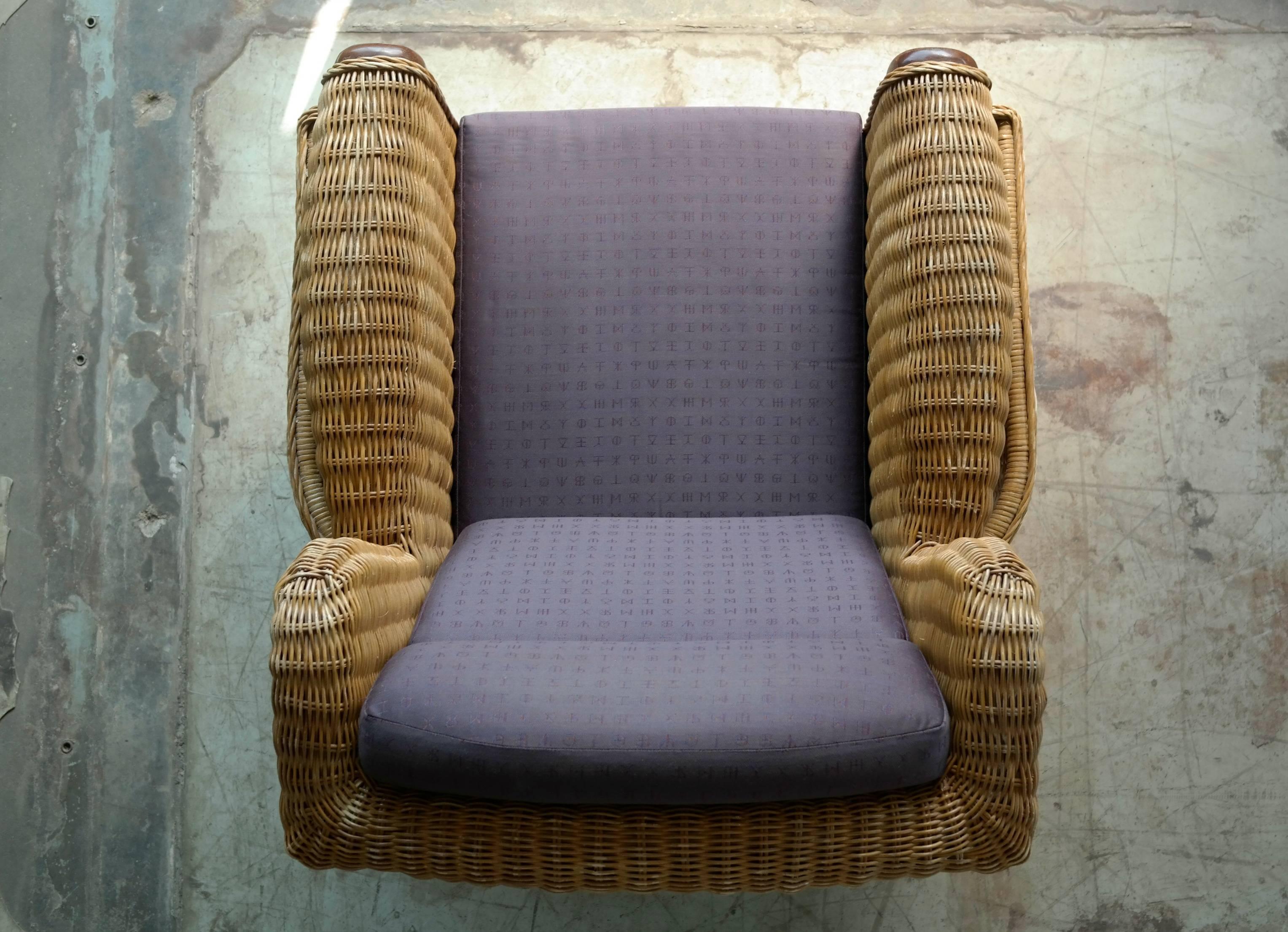 Danish Mid-Century Wicker Lounge Chair with Magazine Pockets 1