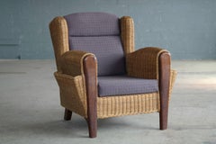 Danish Mid-Century Wicker Lounge Chair with Magazine Pockets