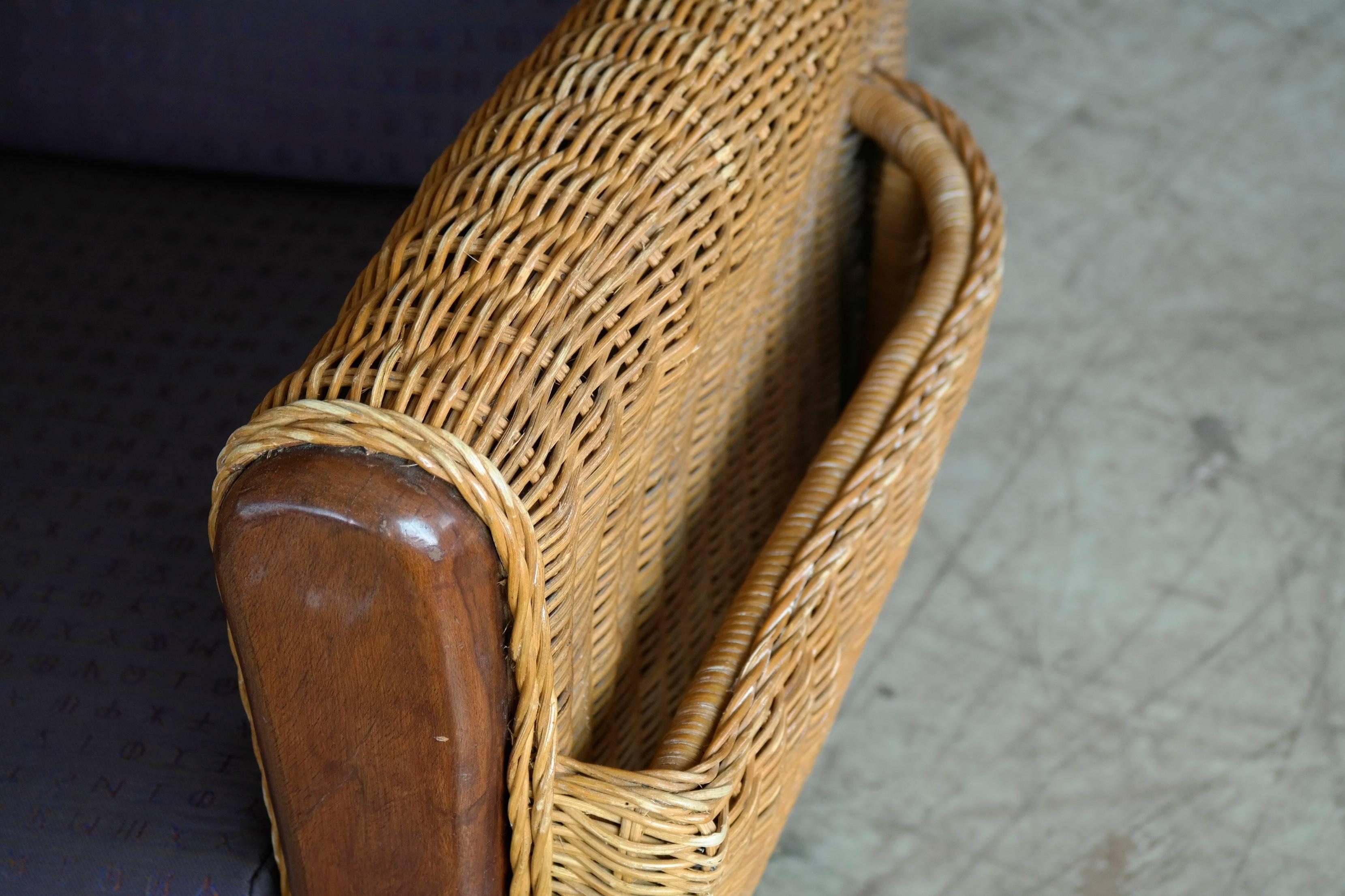 Late 20th Century Danish Mid-Century Wicker Lounge Chair with Magazine Pockets