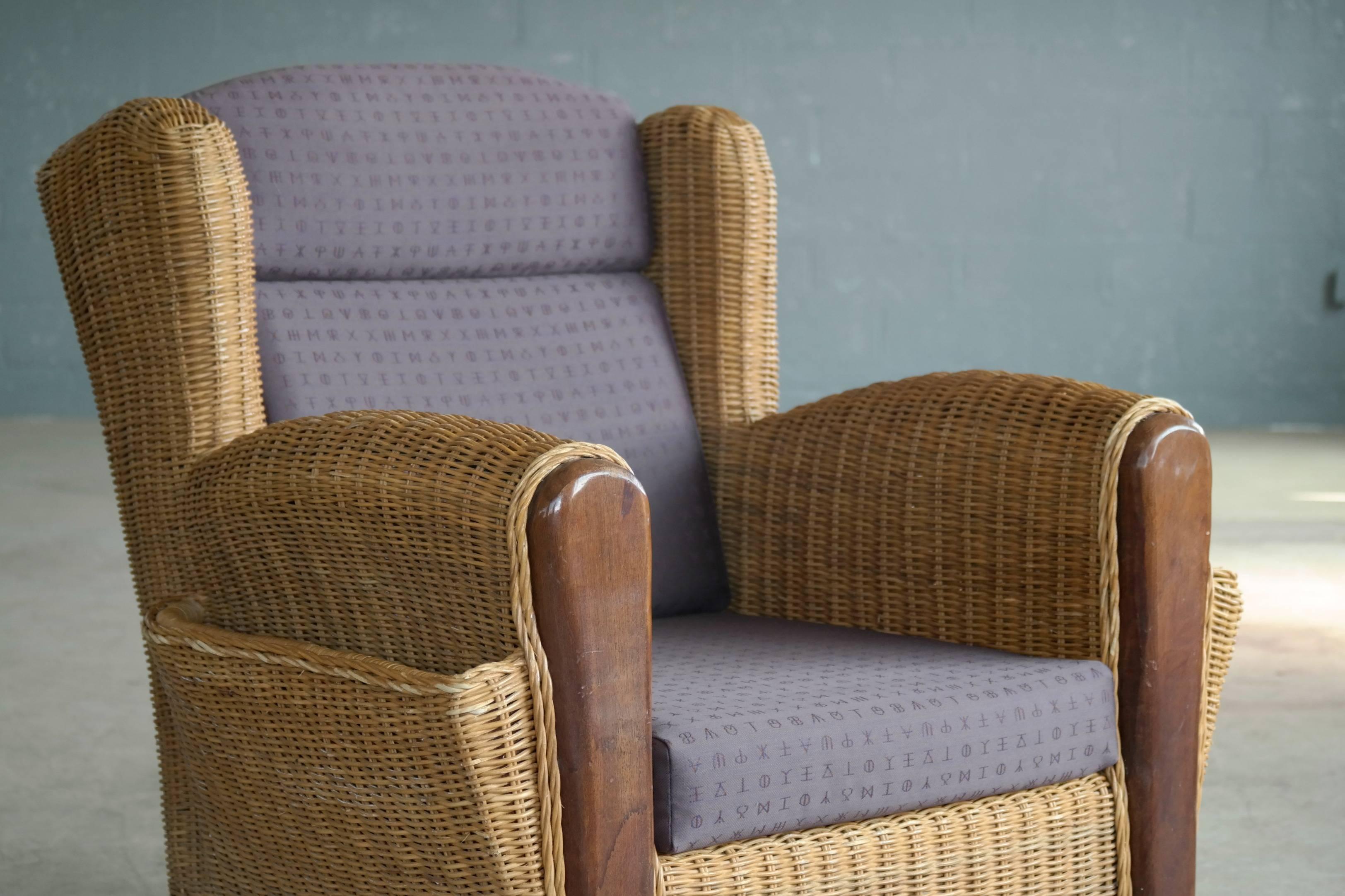 Mid-Century Modern Danish Mid-Century Wicker Lounge Chair with Magazine Pockets