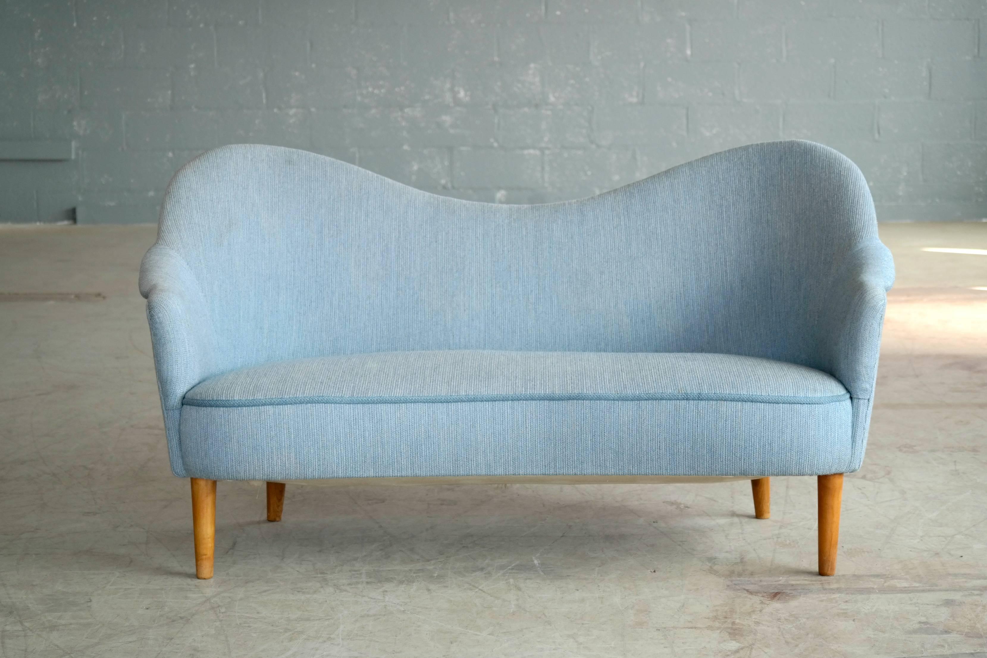 Beautiful Mid-Century 2 1/2 seat sofa model Samspel (meaning interplay in Swedish) designed by Swedish design icon, Carl Malmsten in 1955 for O.H. Sjögren, Sweden. Malmsten's work is increasingly sought after and for good reason and we are very