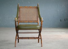 Danish Campaign Style Chair in Carved Oak, 1960s