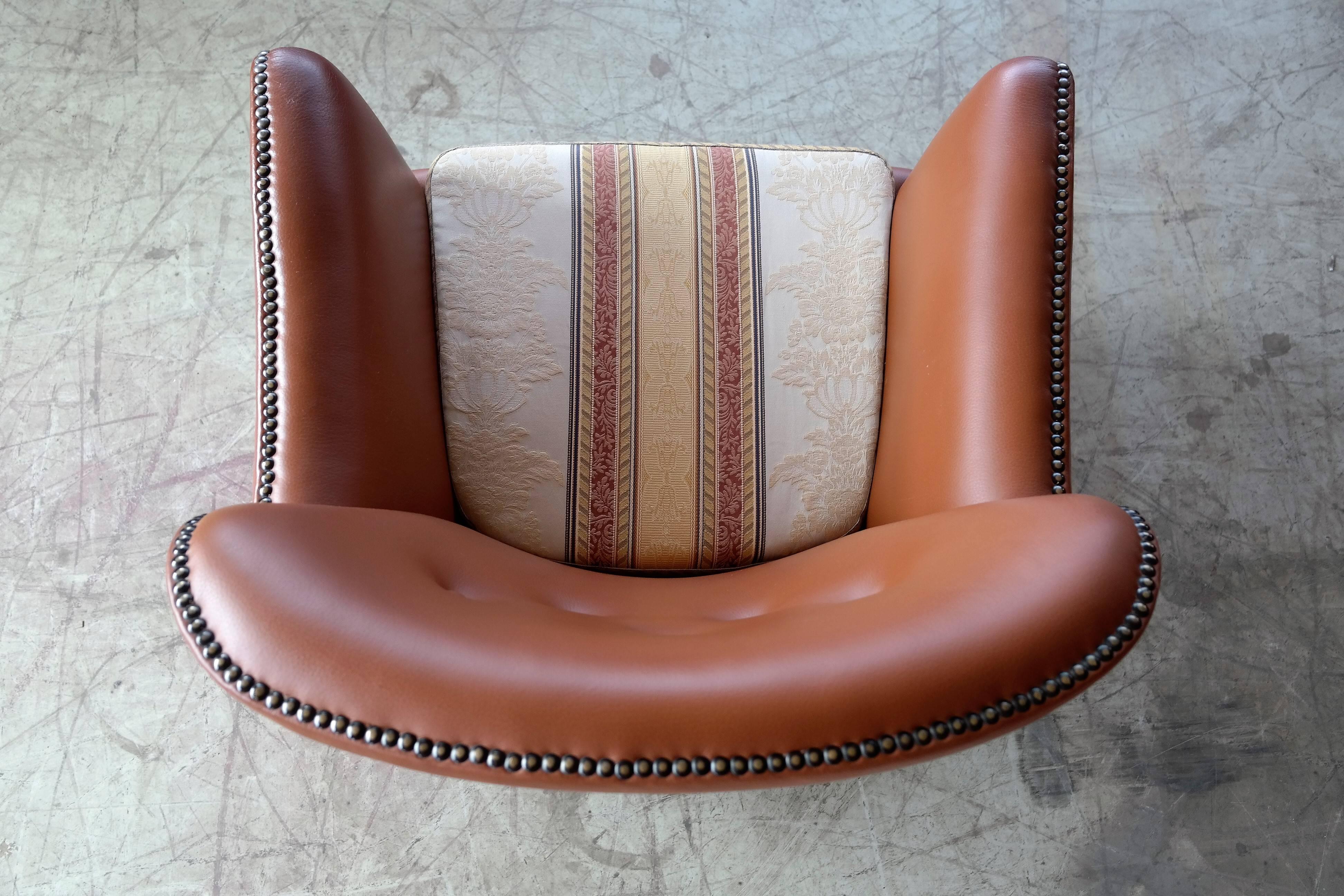 Danish, 1930s Half Size Club Chair in New Cognac Colored Leather and Brass Tacks In Excellent Condition In Bridgeport, CT