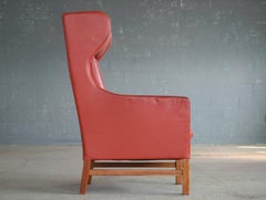 Svend Skipper Danish Wingback Armchair and Ottoman Model Admiral in Red Leather