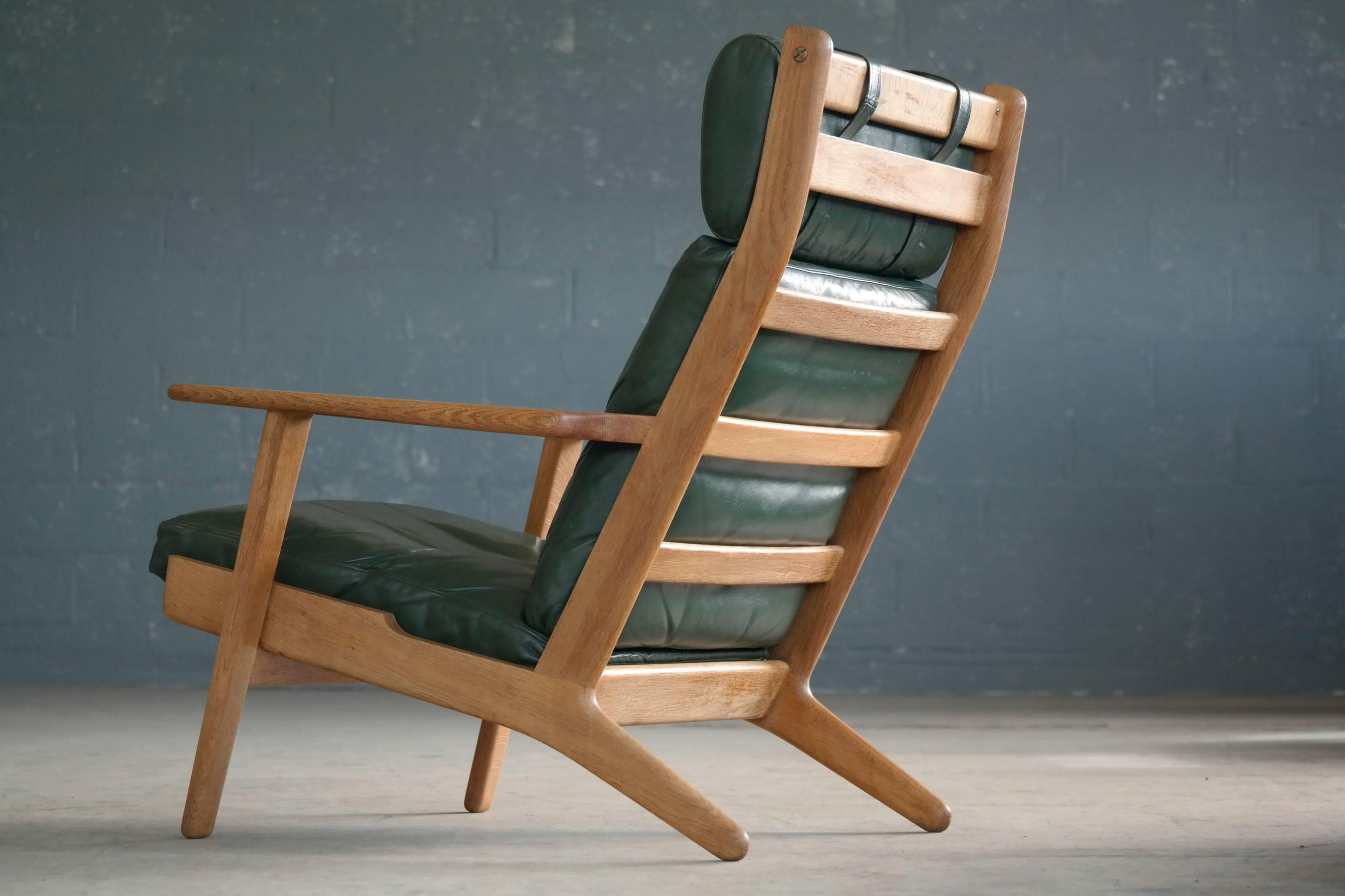 Mid-20th Century Hans Wegner Highback Lounge Chair Model GE290a with Ottoman in Oak and Leather