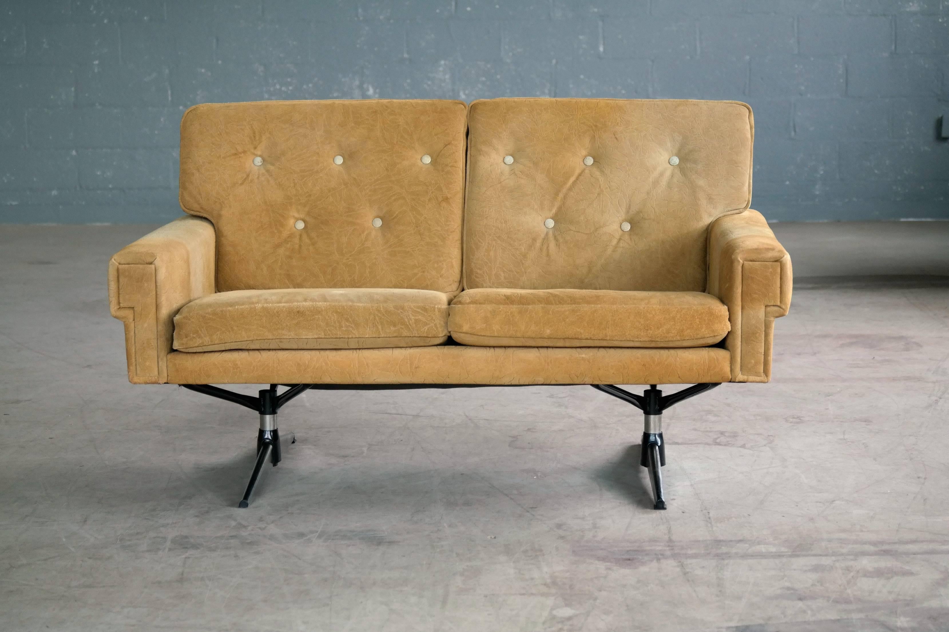 Danish Svend Skipper Attributed Airport-Style Two-Seat Sofa or Settee in Suede