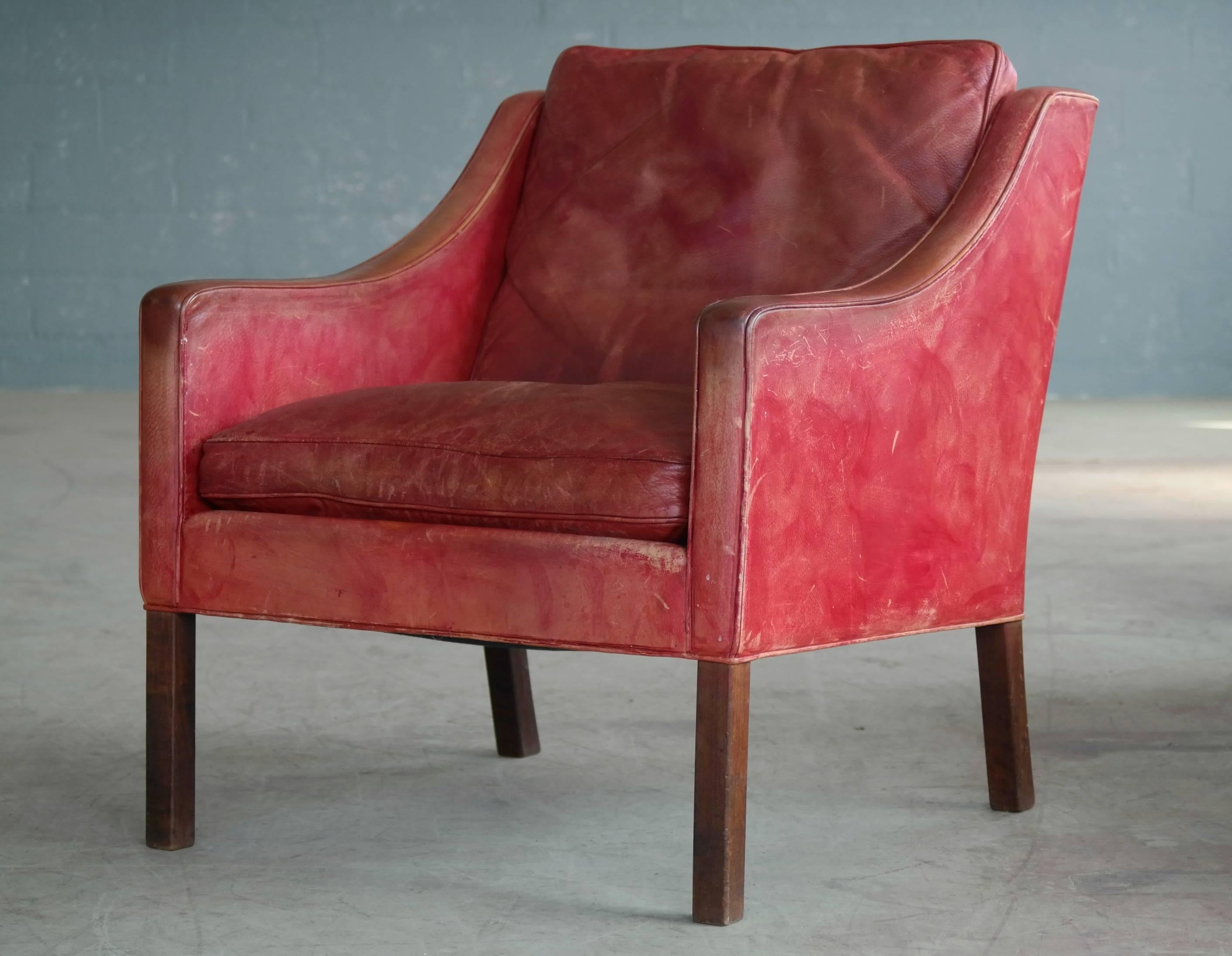 Børge Mogensen Lounge Chair Model 2207 in Red Leather for Fredericia 1