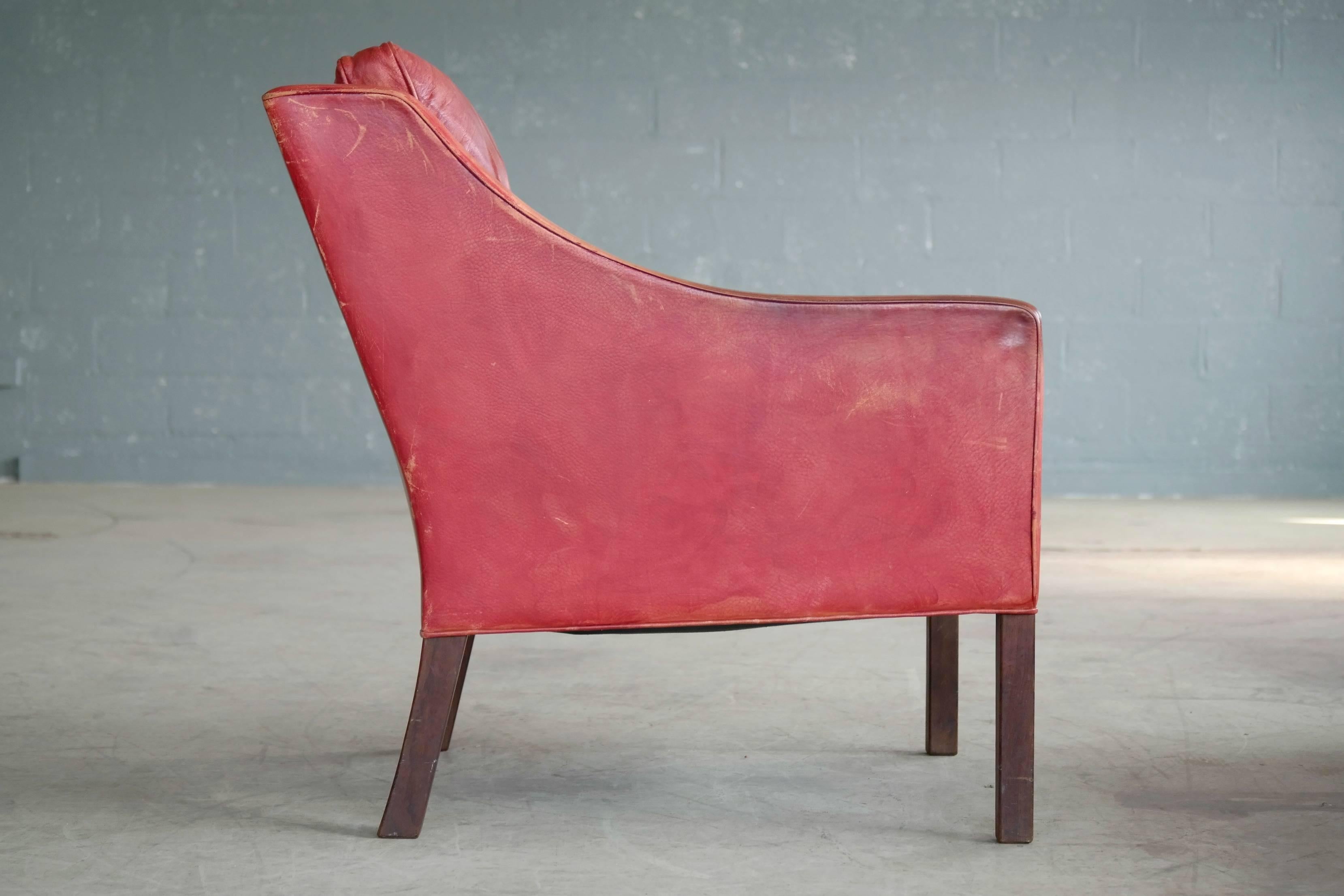 Børge Mogensen Lounge Chair Model 2207 in Red Leather for Fredericia 2