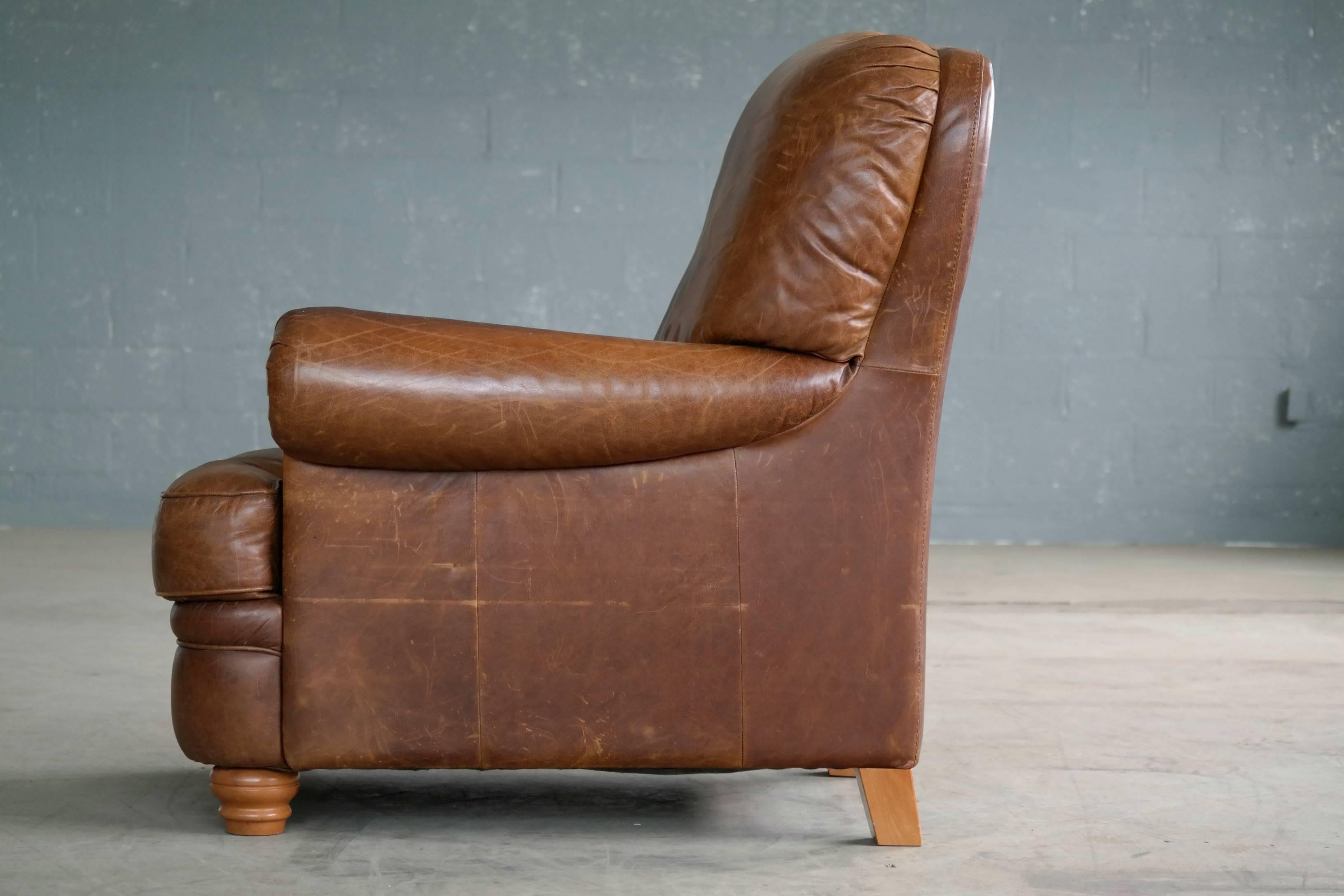 Mid-20th Century Danish Mid-Century Large Size Cognac Color Leather Club Chair with Ottoman