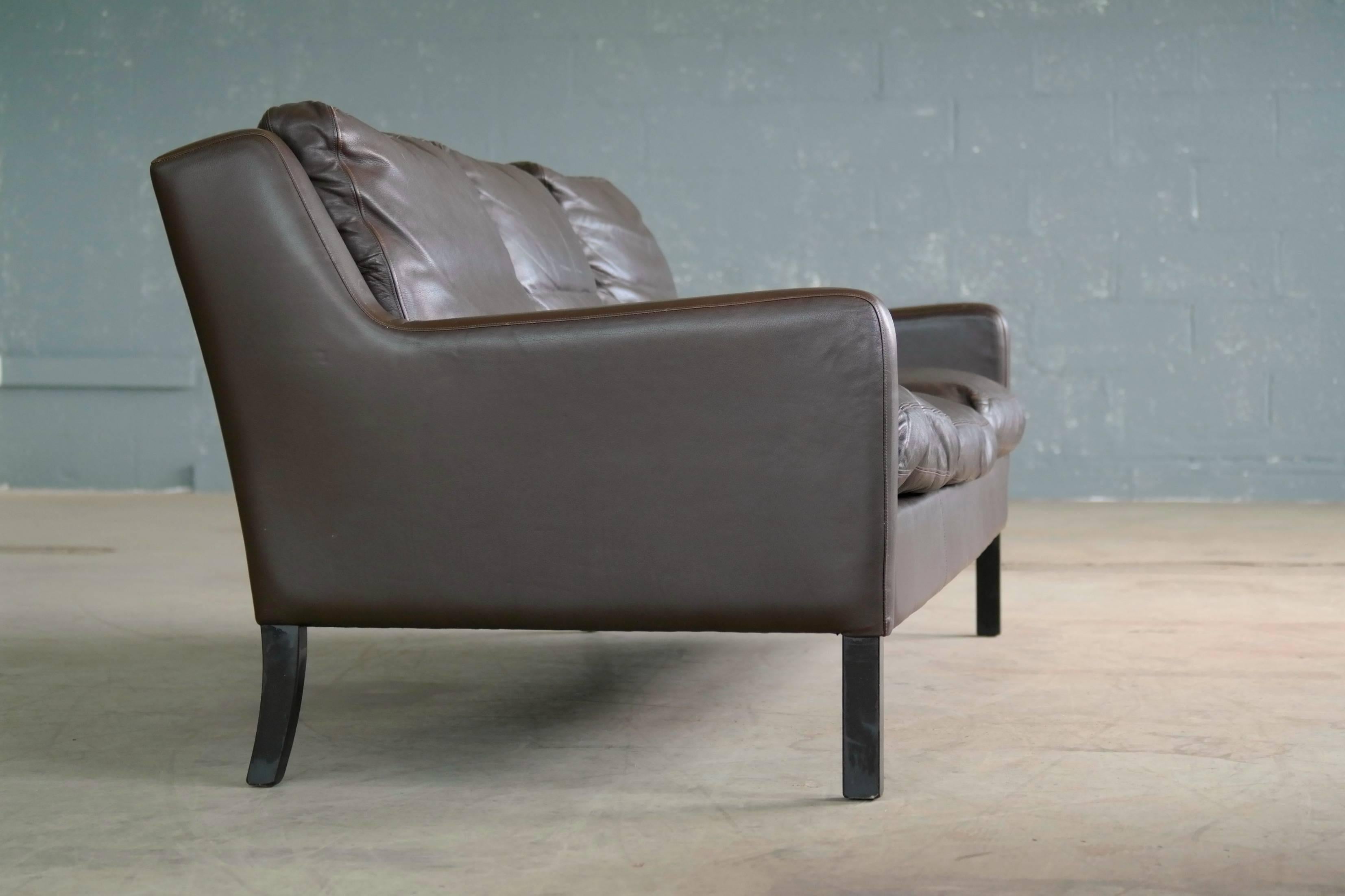 Mid-Century Modern Georg Thams Børge Mogensen Style Sofa in Dark Mocha Colored Leather