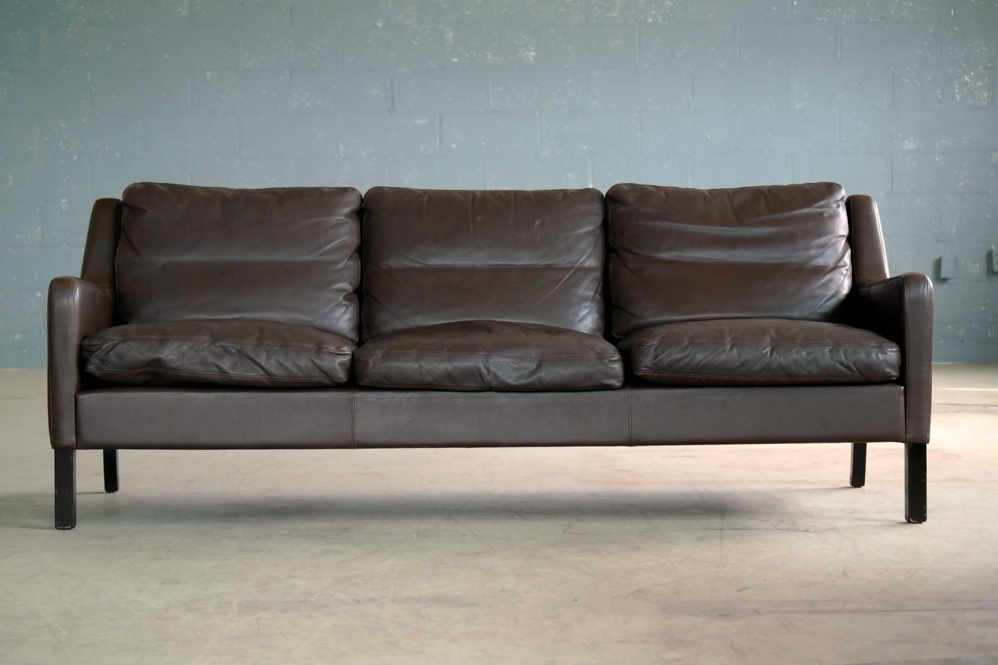 Danish Georg Thams Børge Mogensen Style Sofa in Dark Mocha Colored Leather