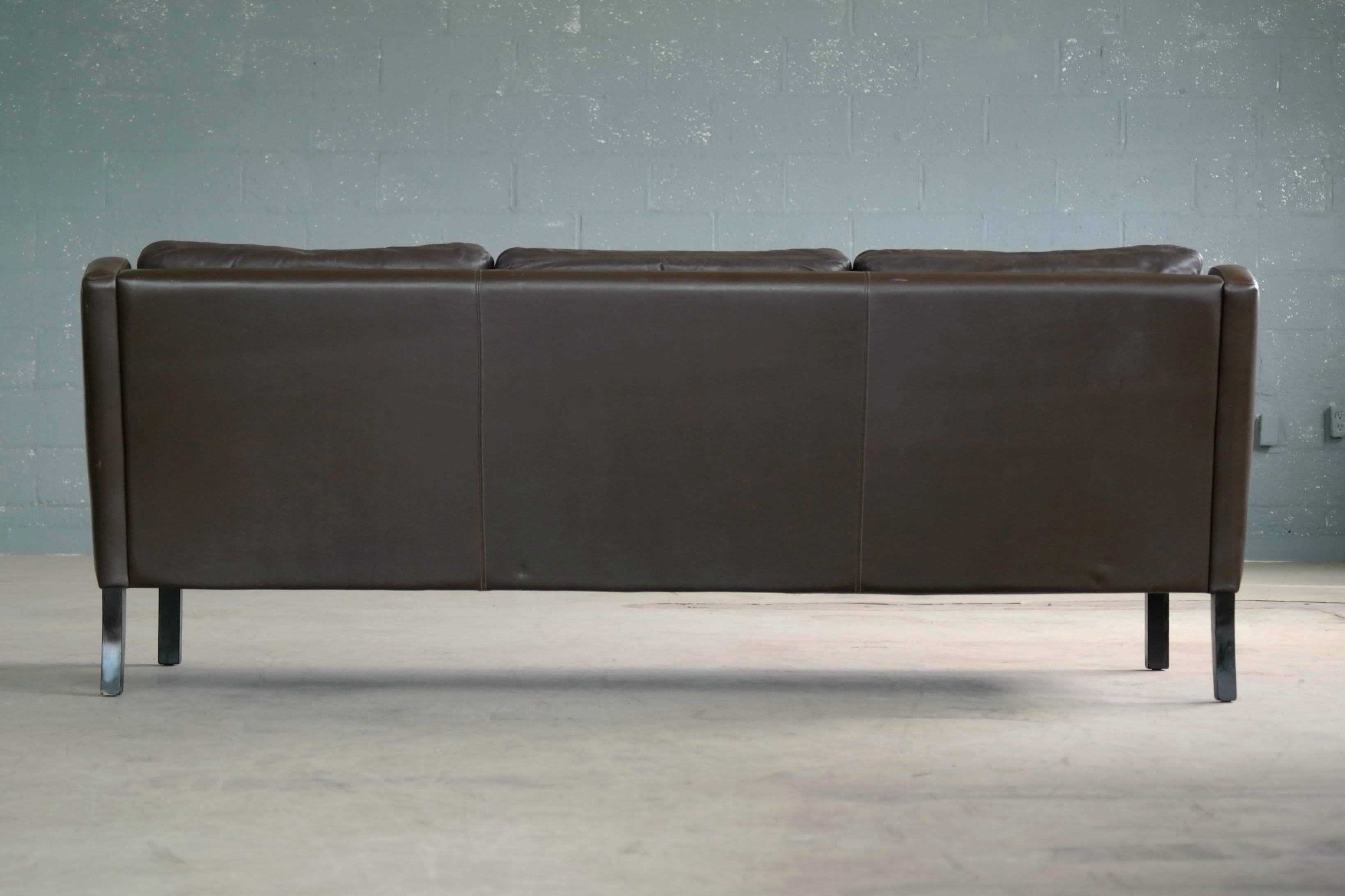 Georg Thams Børge Mogensen Style Sofa in Dark Mocha Colored Leather 1