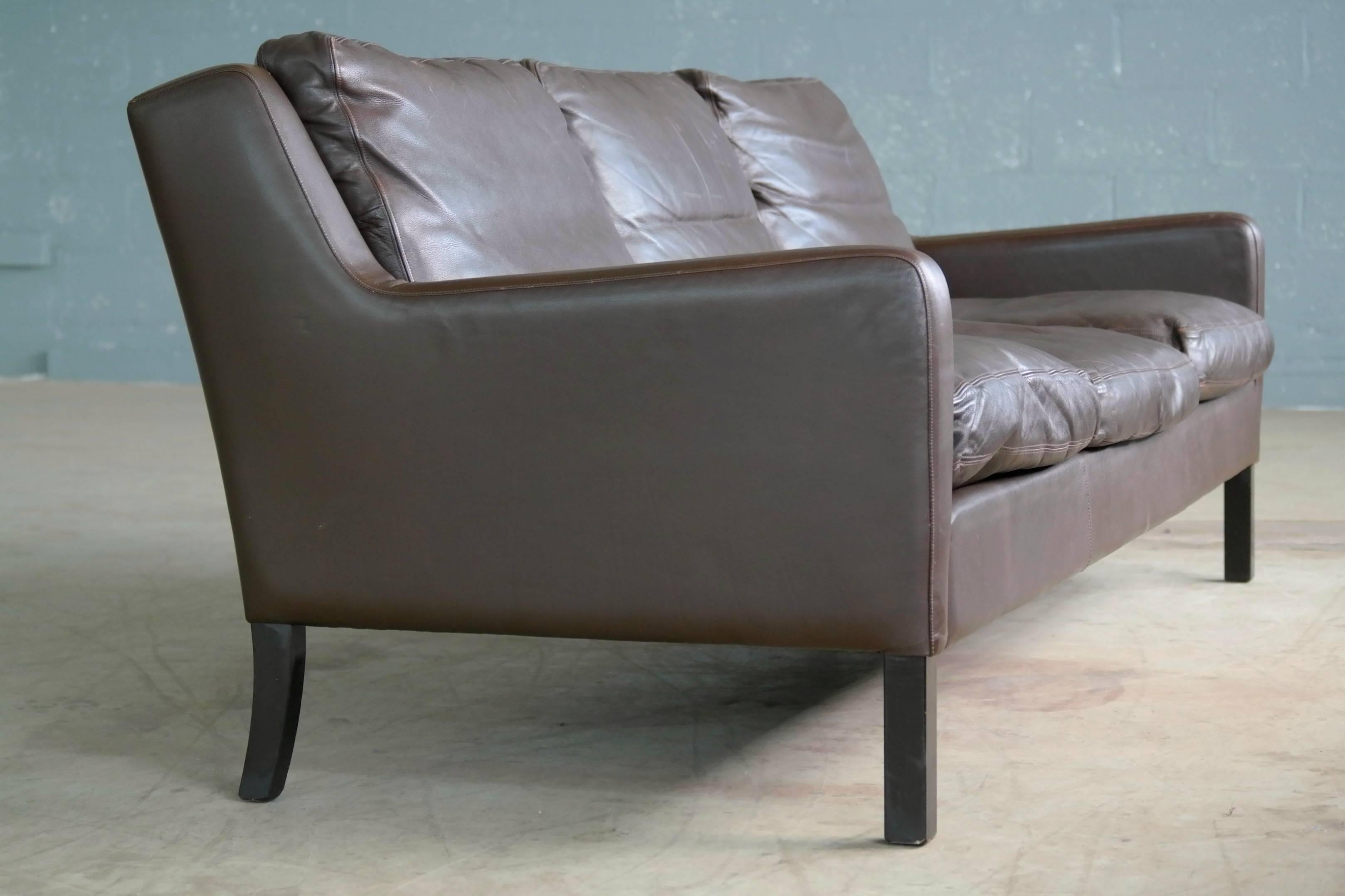 Mid-20th Century Georg Thams Børge Mogensen Style Sofa in Dark Mocha Colored Leather