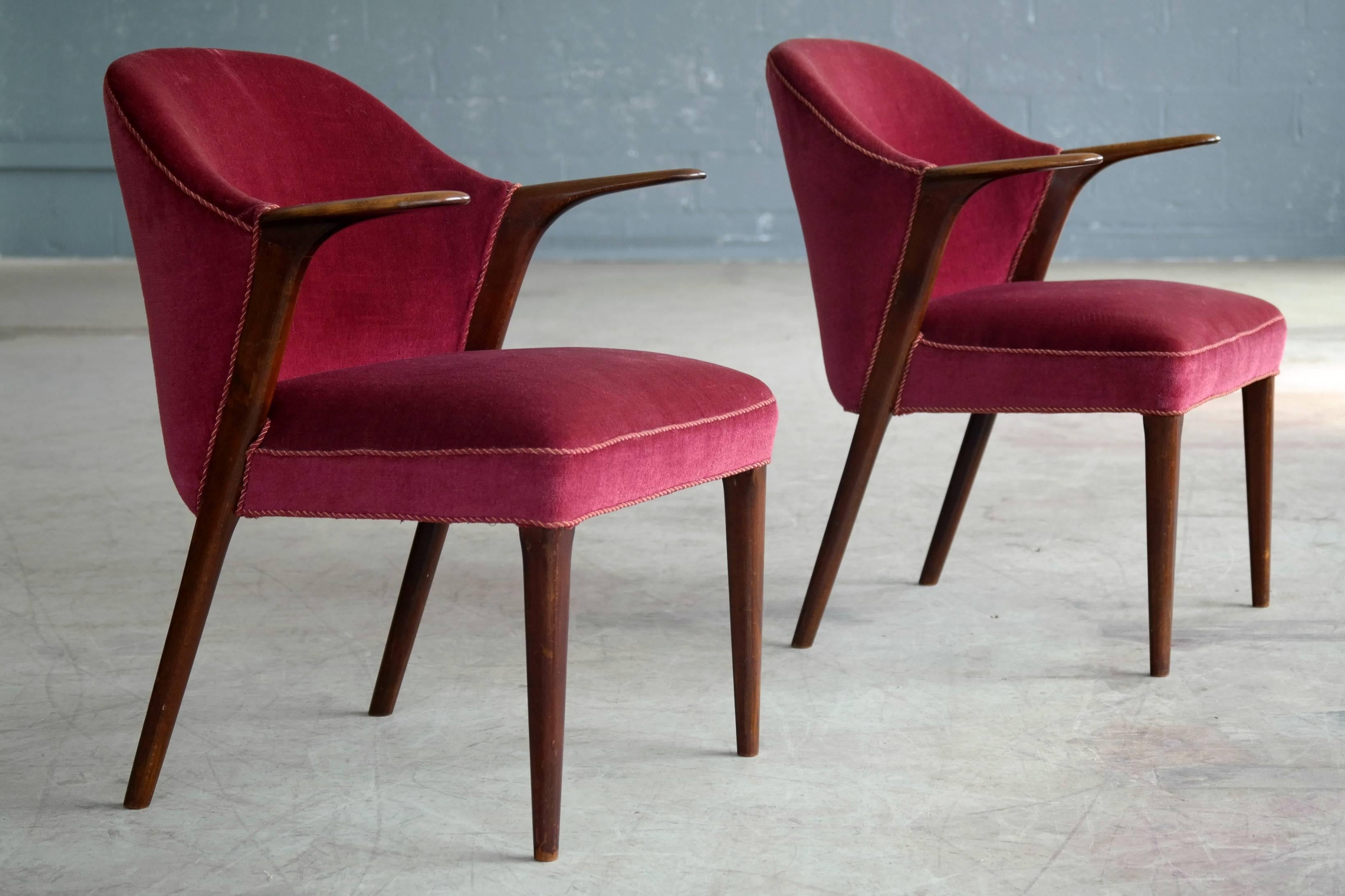 Danish Knud Risager Pair of Mama Bear Style Lounge or Armchairs for Slagelse Møbelværk