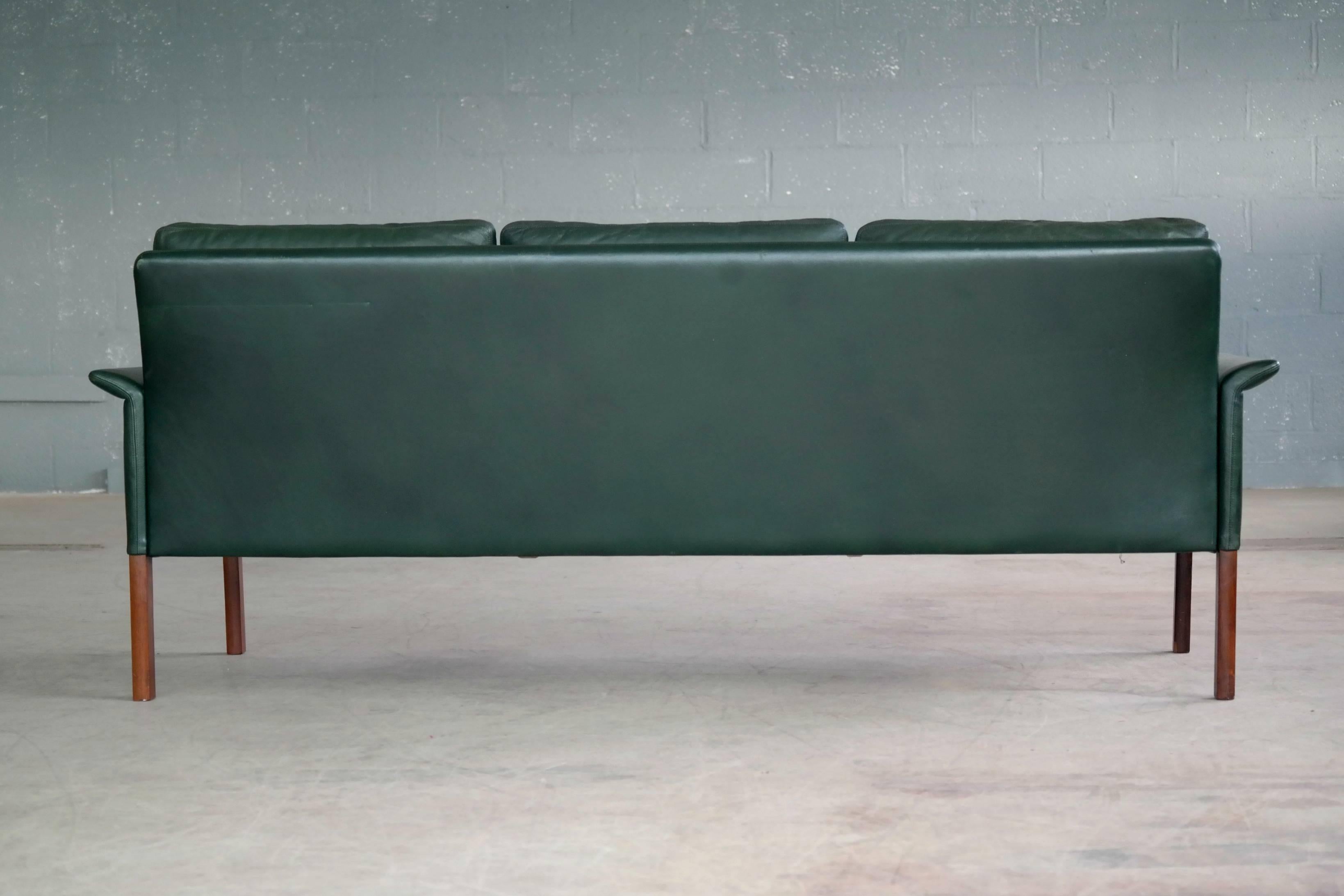 Hans Olsen 1960s Sofa in Rare Racing Green Leather for C.S. Møbler, Denmark 1