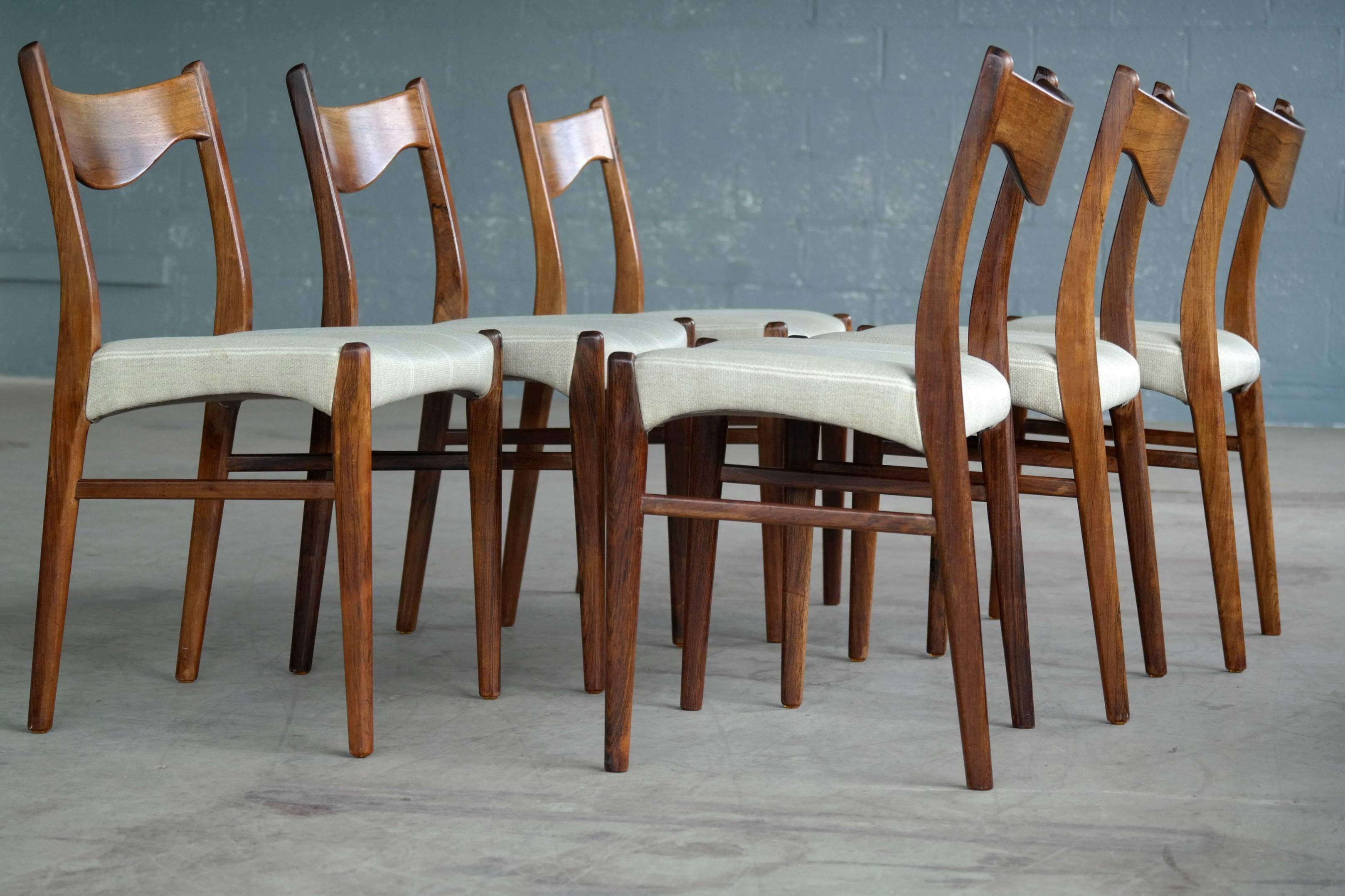 Arne Wahl Iversen Set of Six Rosewood Dining Chairs for Glyngøre Møbler, Denmark 1