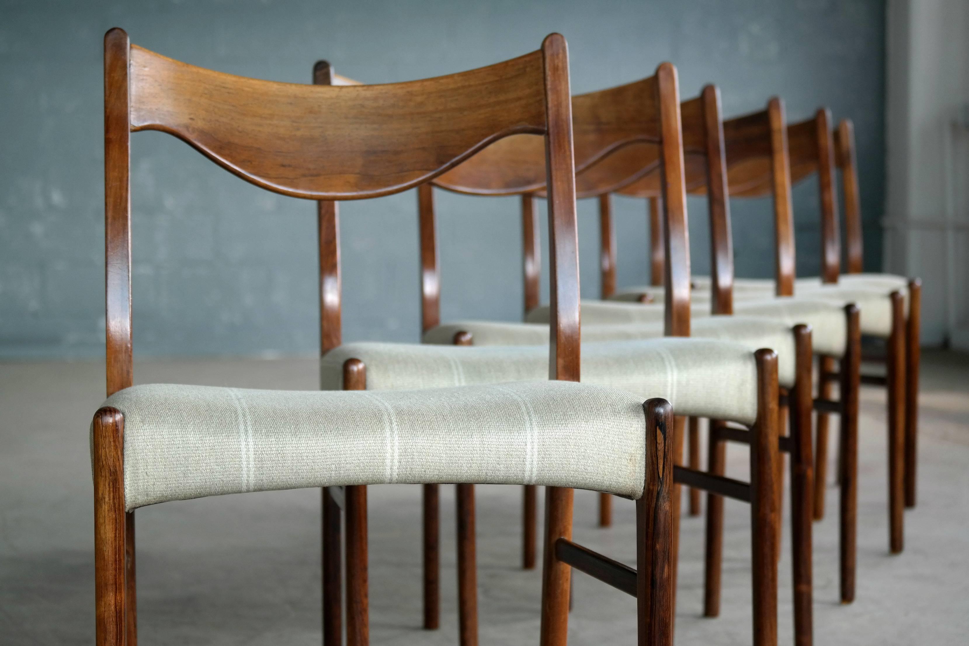Arne Wahl Iversen Set of Six Rosewood Dining Chairs for Glyngøre Møbler, Denmark 2