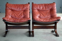 Ingmar Relling Pair of Siesta Sling Chairs in Reddish Brown Leather for Westnofa