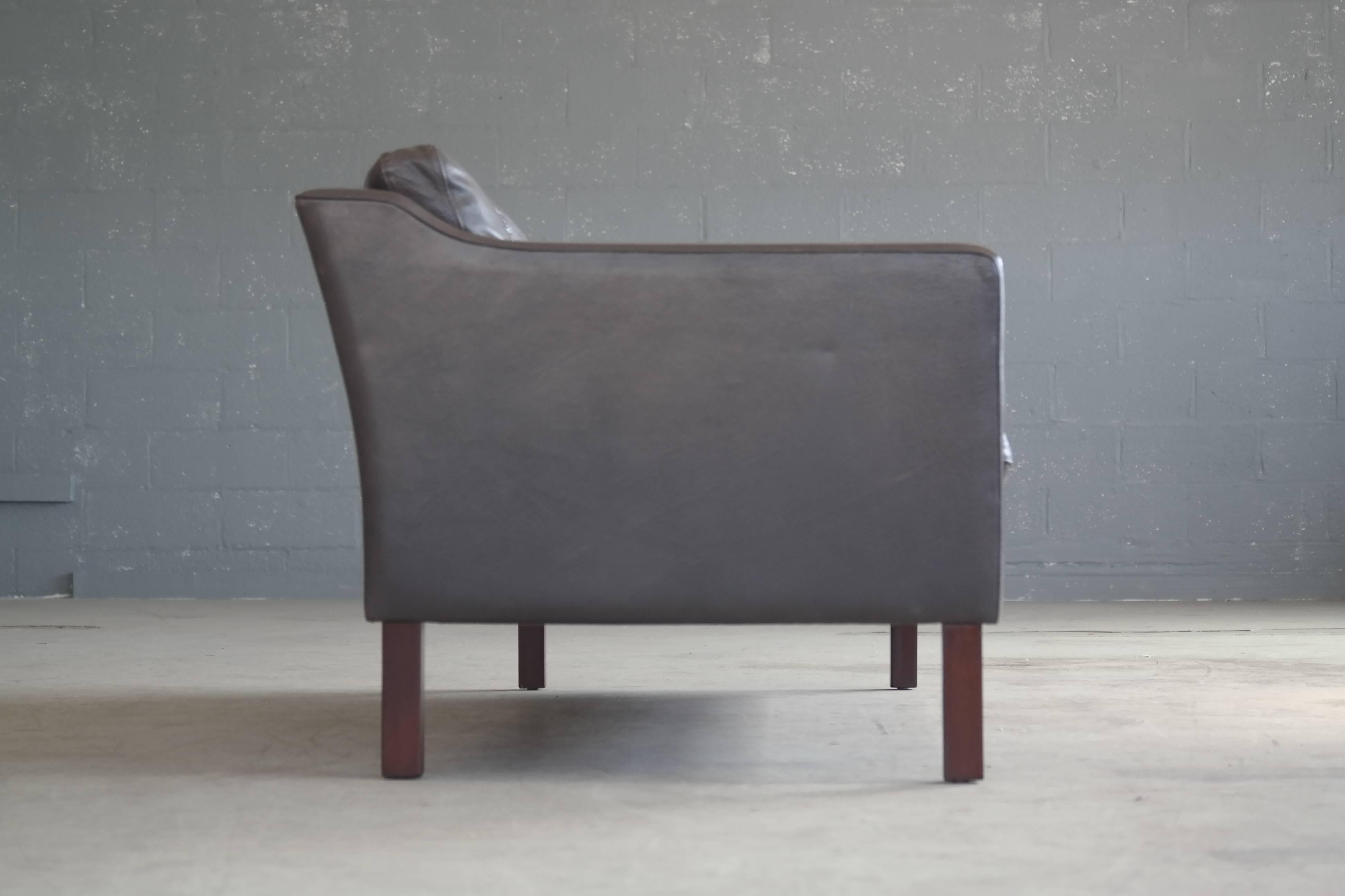 Danish Børge Mogensen Style Sofa in Dark Espresso Down Filled Leather by Mogens Hansen