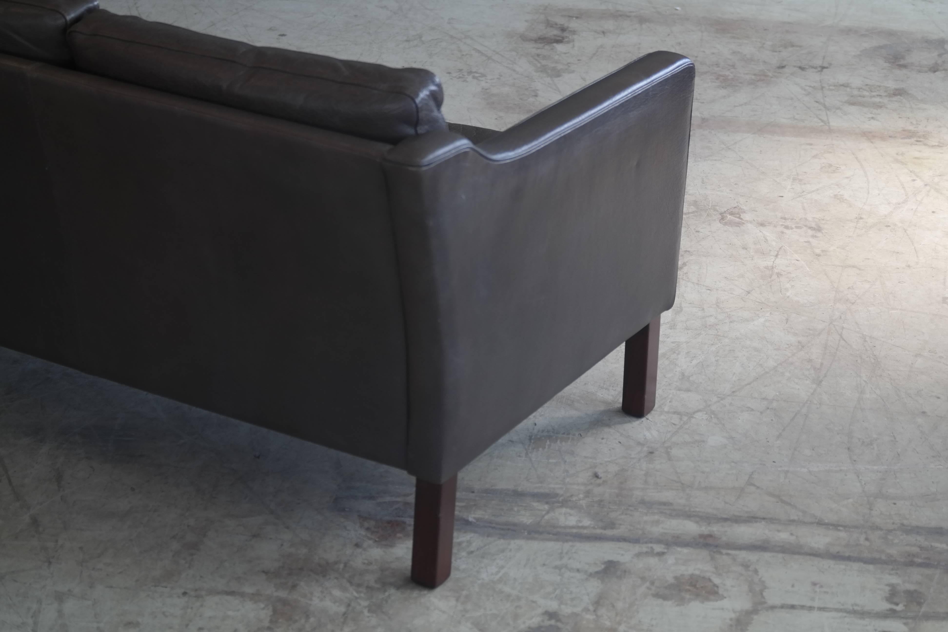 Mid-20th Century Børge Mogensen Style Sofa in Dark Espresso Down Filled Leather by Mogens Hansen