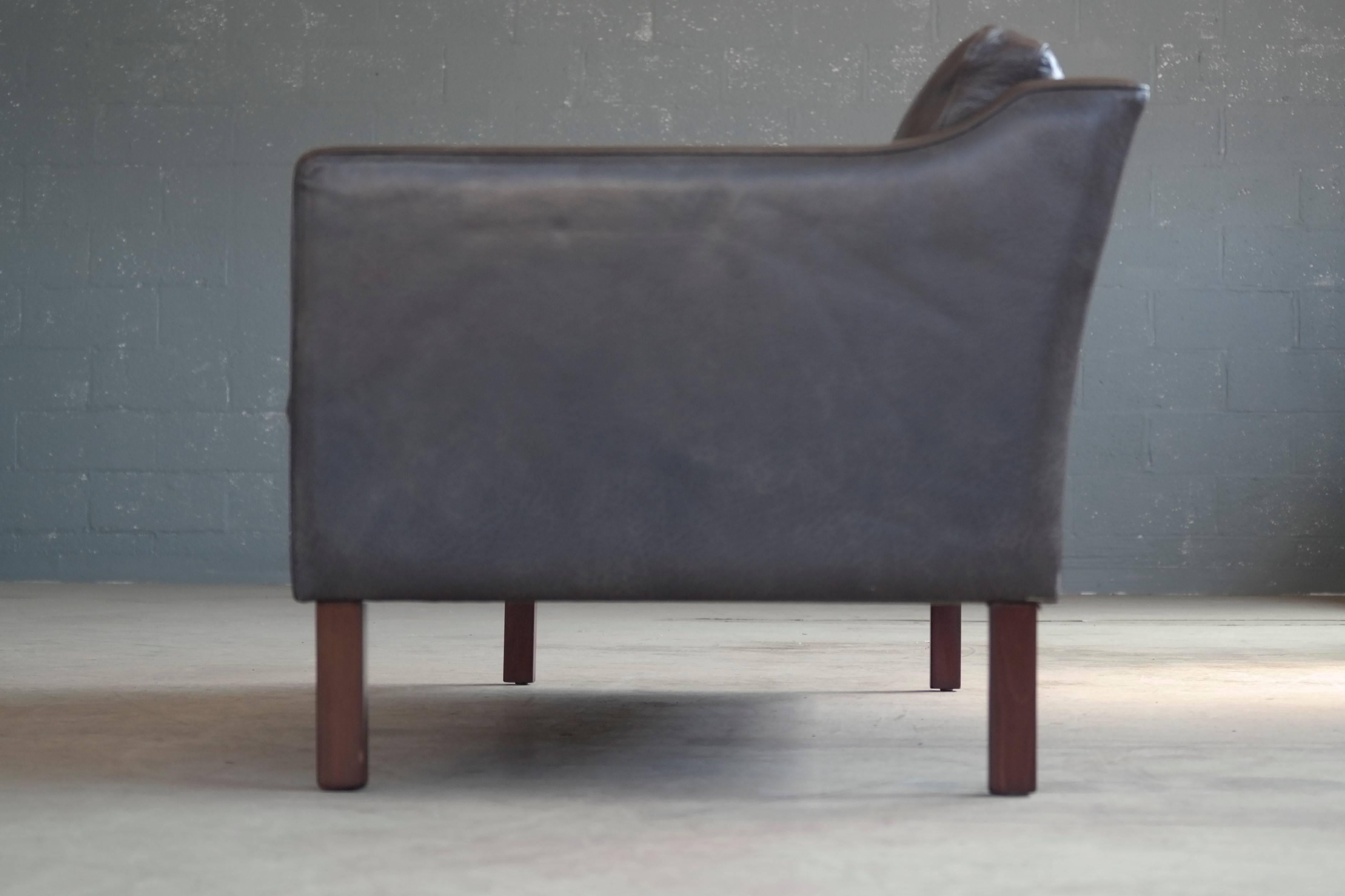 Børge Mogensen Style Sofa in Dark Espresso Down Filled Leather by Mogens Hansen 1