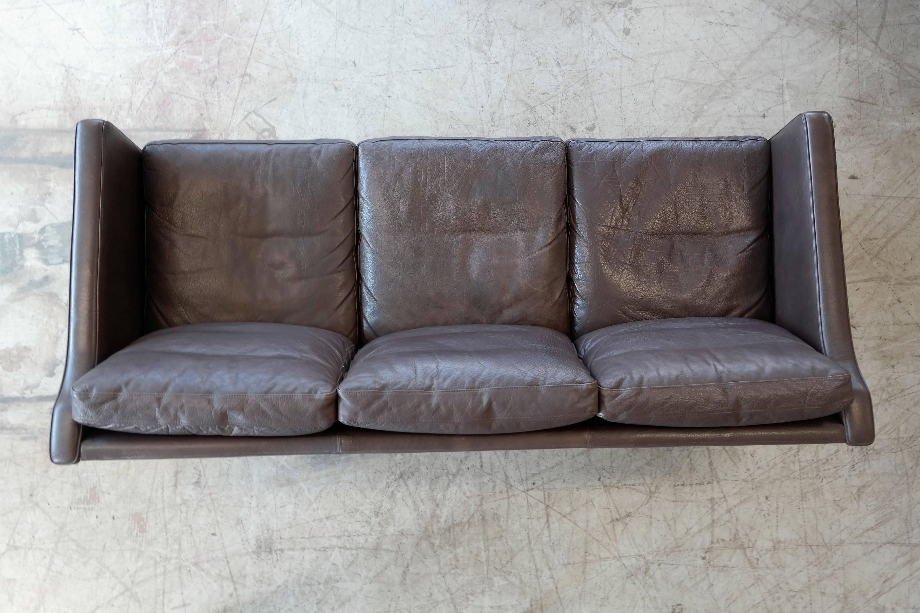 Børge Mogensen Style Sofa in Dark Espresso Down Filled Leather by Mogens Hansen 2