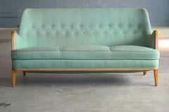 Axel Larsson Walnut and Velvet Sofa Sweden, 1940s