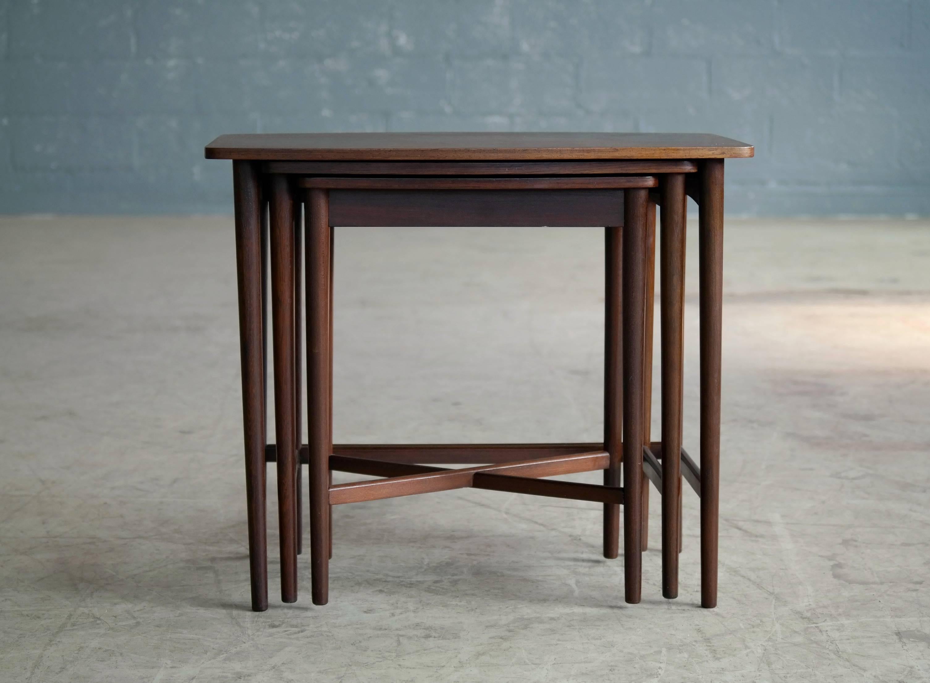 Johannes Andersen Style Nesting or Stacking Tables in Rosewood 2